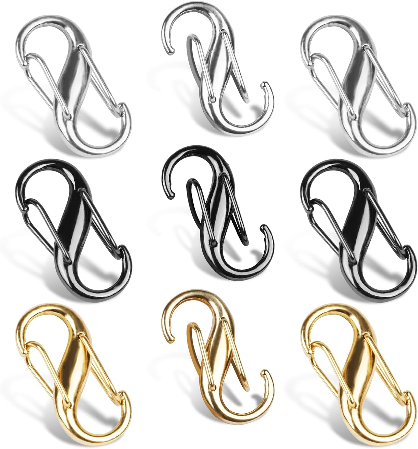 9 Pieces Zipper Lock Clips - 3 Colors Pull Replacement for Theft Deterrent, Dual Opening Backpack and Carabiner to Keep Closed