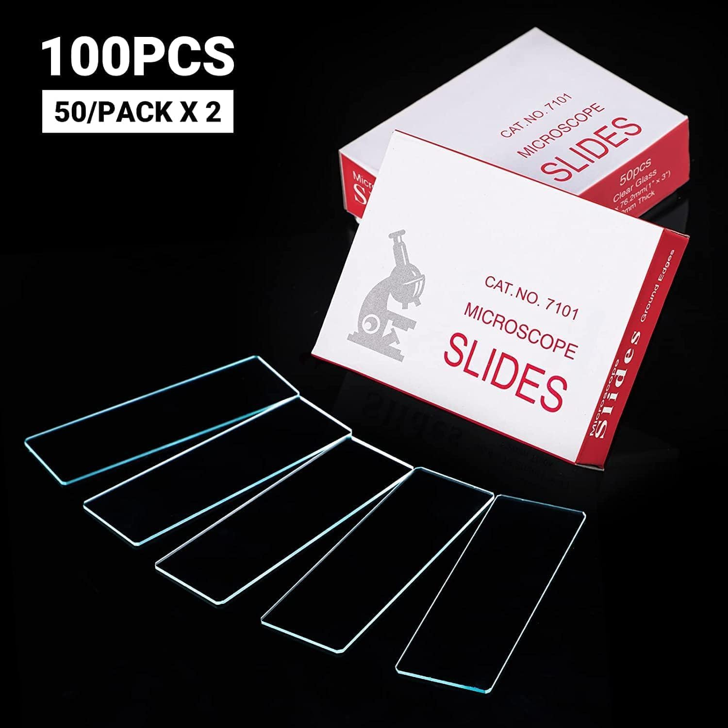 FOUR E'S SCIENTIFIC Microscope Slides and Cover Slips with Plastic Droppers | 100Pcs Pre-Cleaned Microscope Slides | 200Pcs Microscopes Square Cover Glasses
