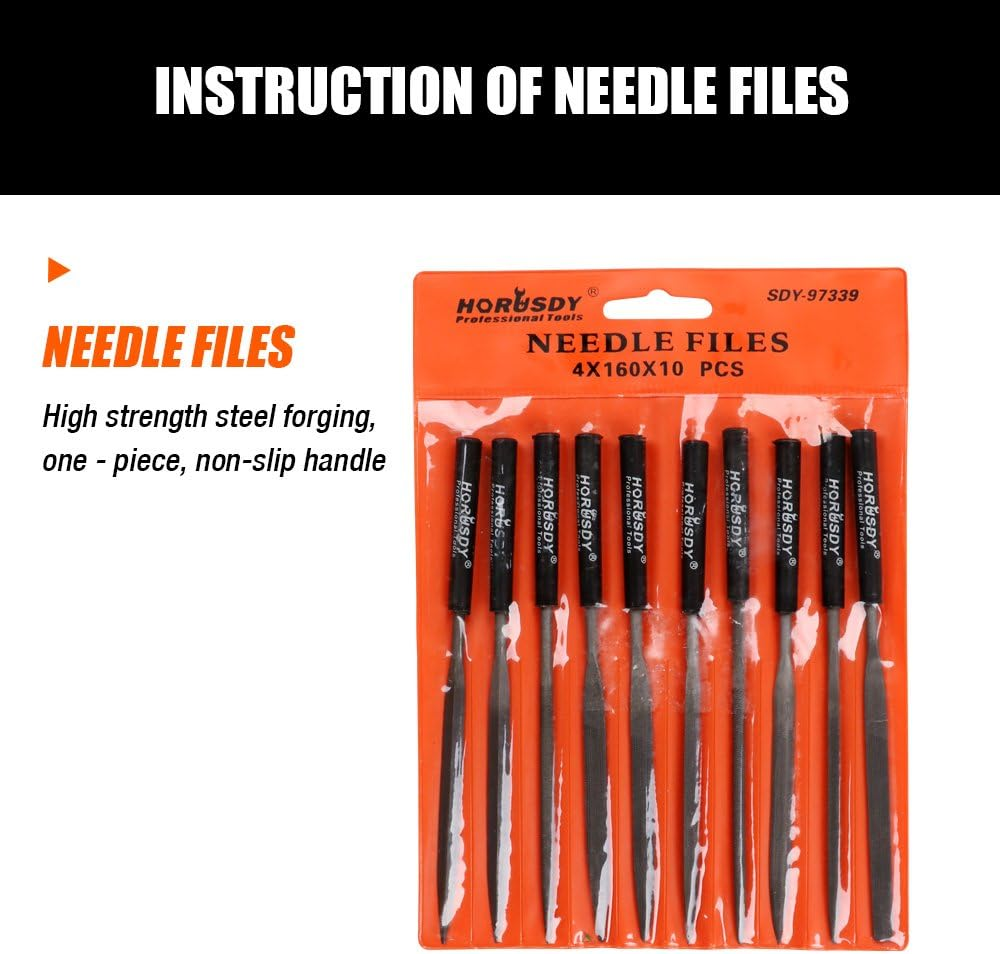 Horusdy 10-Piece Diamond Mini Needle File Set 160X4Mm 150 Grit for Metal Jeweller Wood Carving Craft image number 5