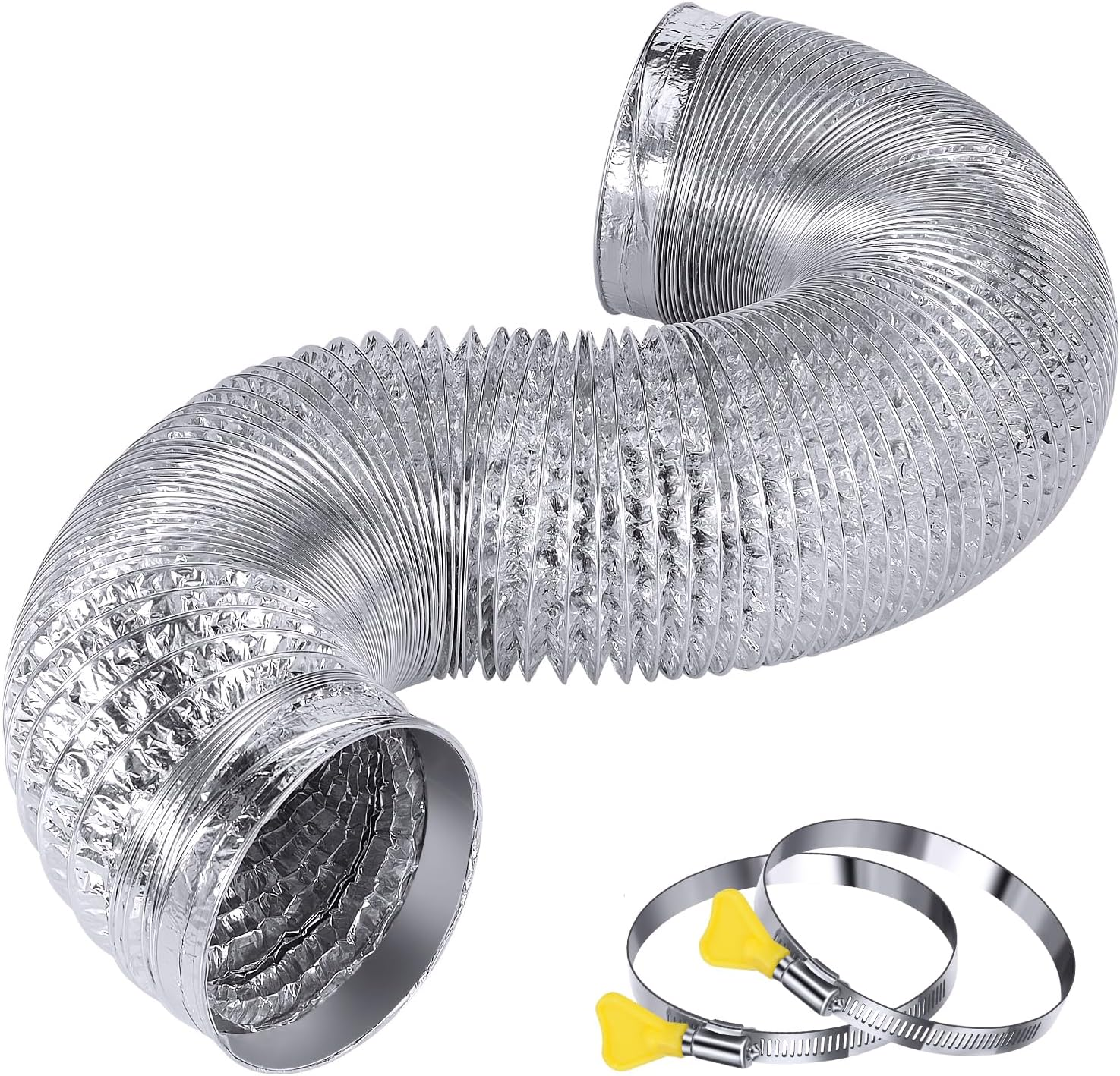Heavy Duty 4"Flexible Dryer Vent Exhaust Duct Hose 6 Feet, Extra Thick(6-Ply) Aluminum Foil HVAC Ducting Kit with 4 Clamps
