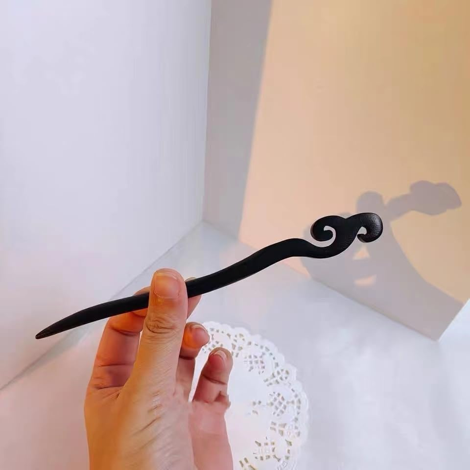 3Pcs Black Sandalwood Hair Sticks,Handmade Carved Natural Ebony Chinese Hair Chopsticks for Women and Girls' Hair Styling image number 4