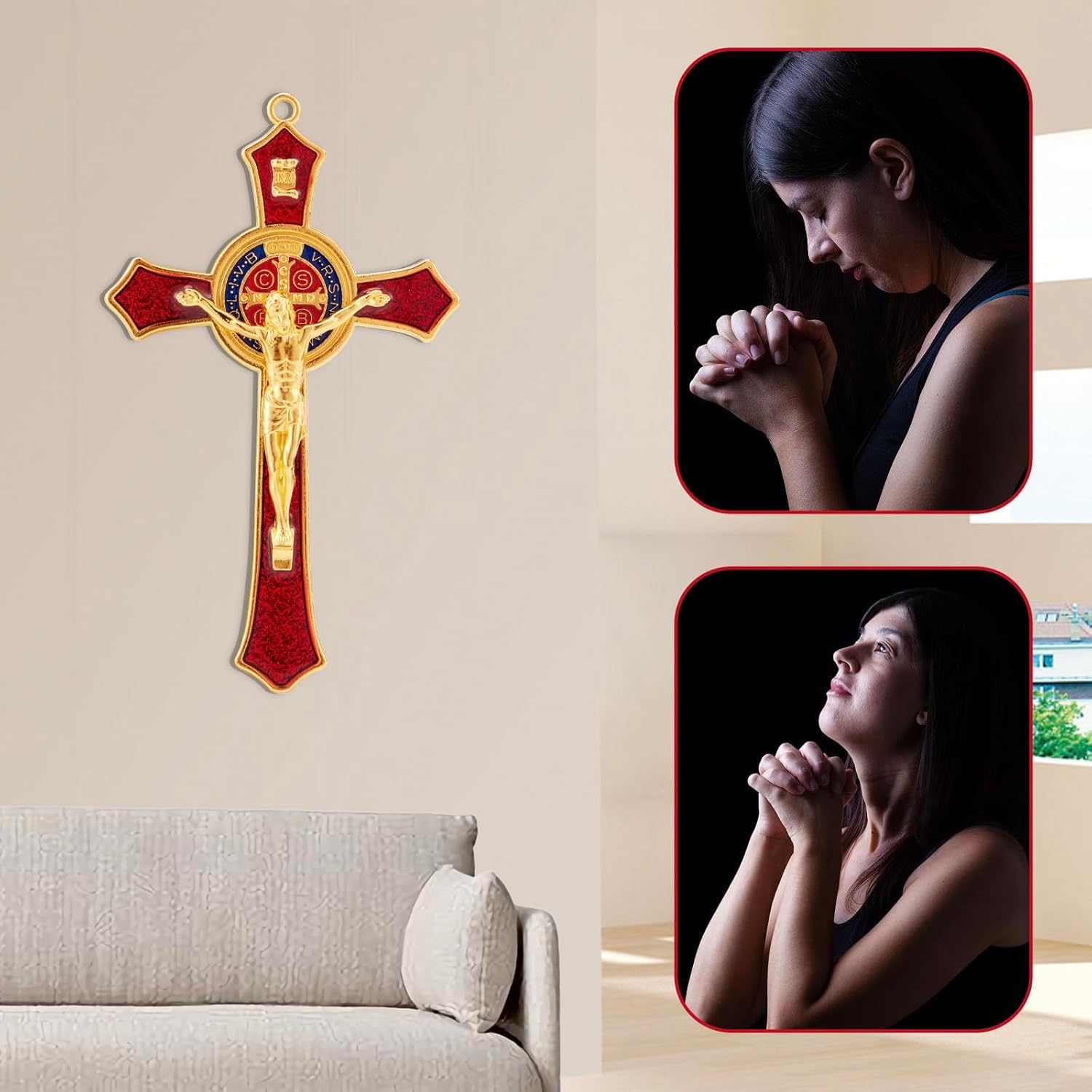 Brilucky St. Benedict Crucifix Wall Cross, Red Enamel Wall Art, 4.7 X 2.7 Inch, Catholic Decor