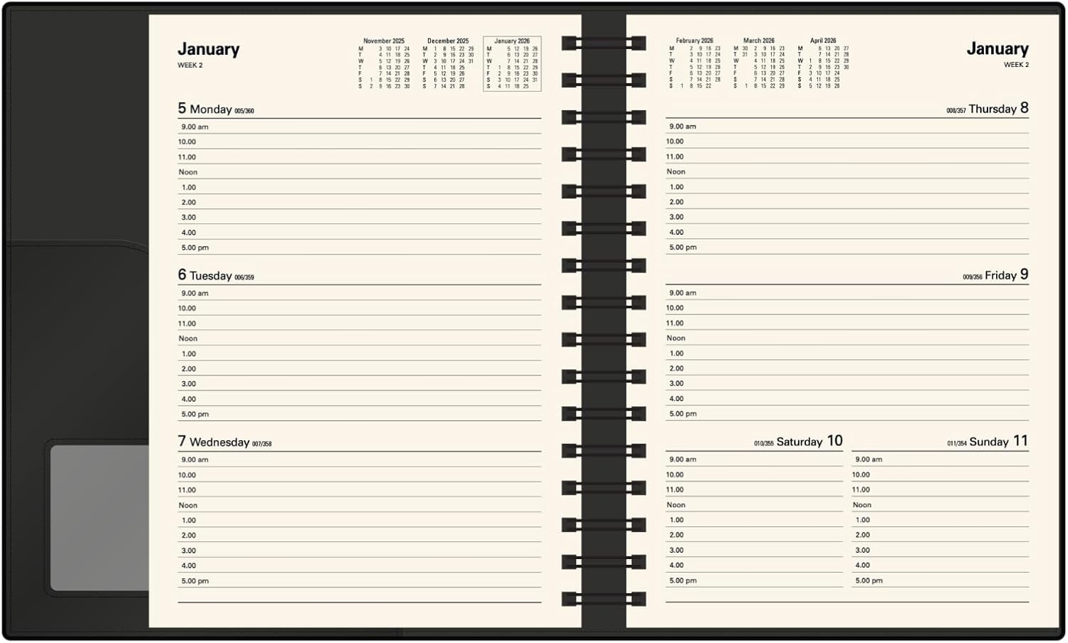 Collins - Vanessa 12 Month 2026 Diary/Planner, Week to View, A5 PU - Black image number 1