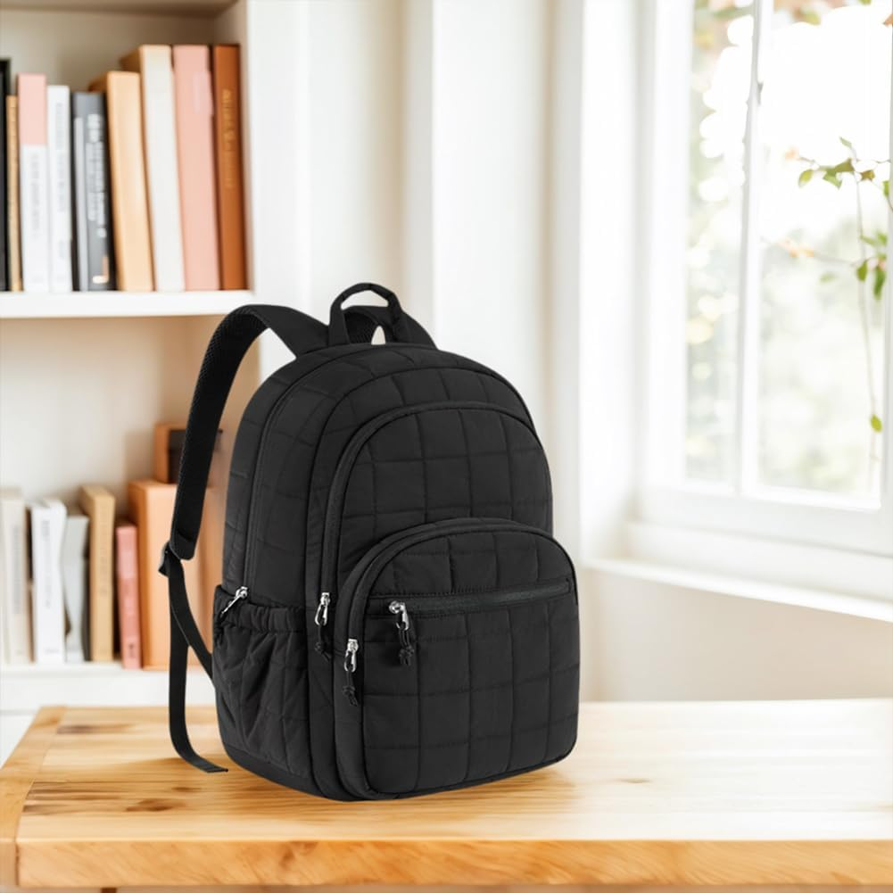 Travel Backpack for Women Work Backpack Quilted Laptop Backpacks Cute Casual Daypack for 15.6 Inch Laptop, Puffer Laptop Bag image number 2
