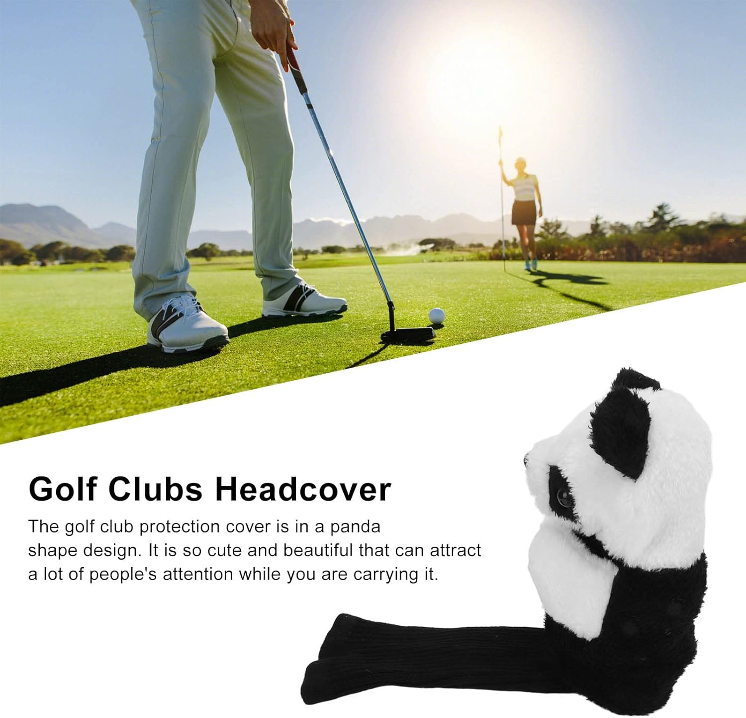 Golf Club Head Covers Golf Putter Headcovers Cute Panda Driver Head Cover Funny Golf Club Protector Soft for Women and Men image number 2