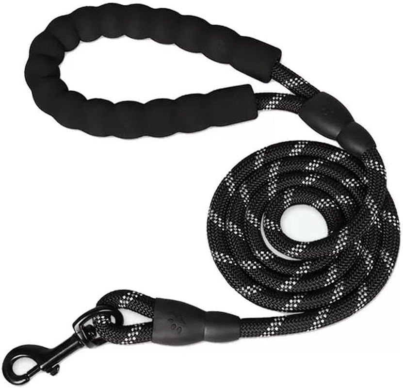 5/6 FT Strong Pet Dog Leash with Soft Padded Handle,Highly Reflective Rope for Night Walking,360-Degree Rotating Metal Buckle without Tangles,Suitable for Small,Medium and Large Dogs.(5Ft) (Black)