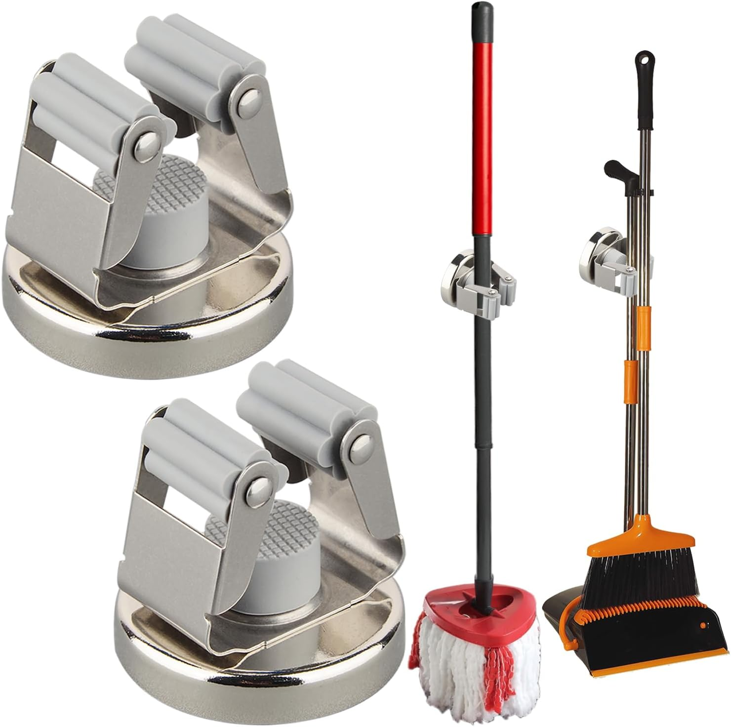 MUTUACTOR Magnetic Broom Holders,2Pcs Anti-Broken Heavy Duty Magnetic Clips Wall Mount,No Drilling 10Lbs Magnetic Hooks Broom Mop Brackets for Work Cargo Garage Laundry Work Van Accessories image number 6