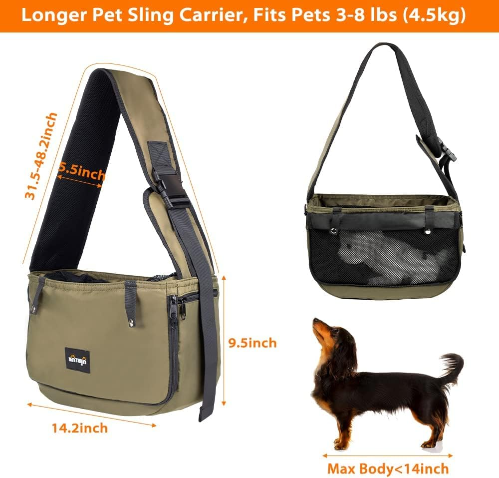 NATUYA Dog Sling Puppy Carrier for Small Dogs with Openable Front Breathable Mesh, Hands Free Pet Sling Travel Bag Adjustable Padded Strap Pockets Large Space for Pet Outdoor Hiking (Green, 3-8Lb) image number 6