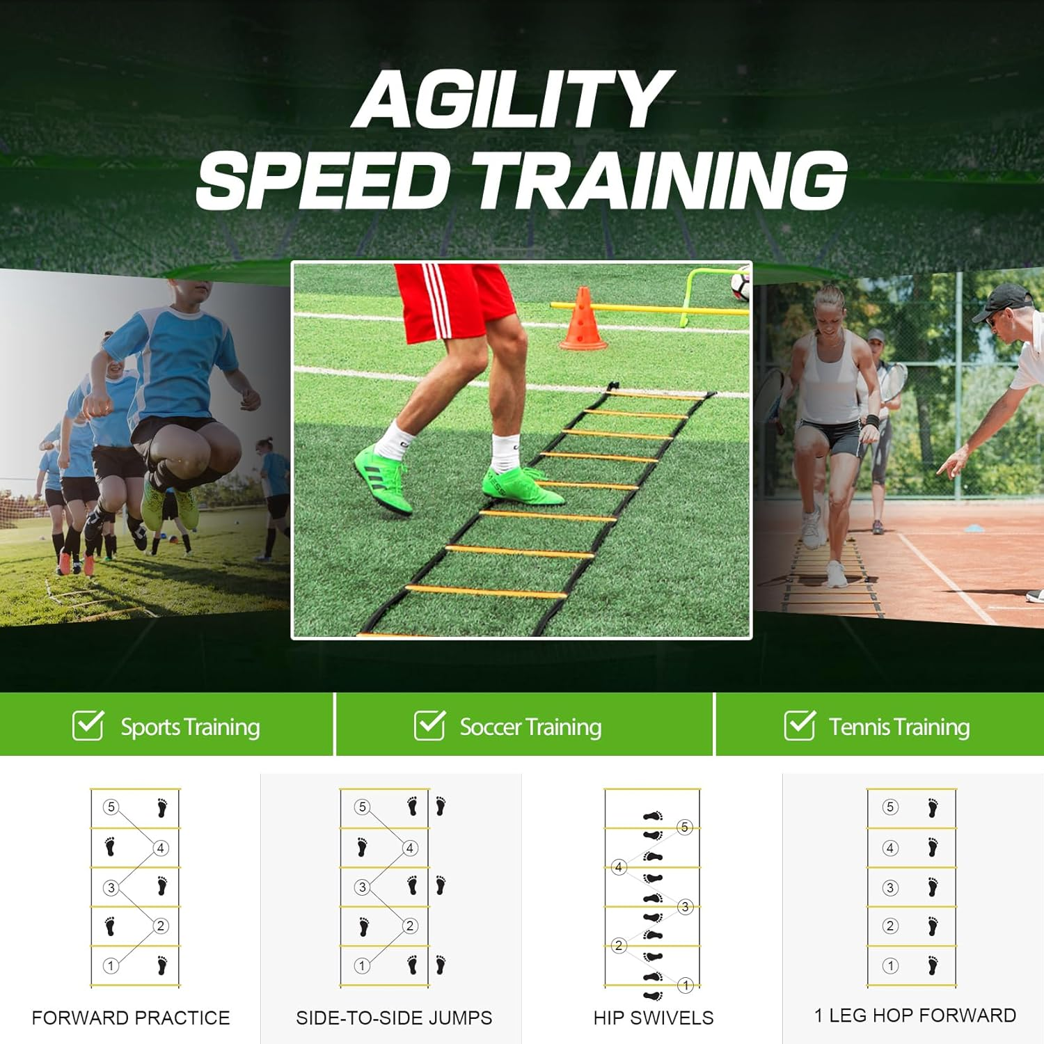 Happy Jump Agility Ladder 12 Rung 20 FT Speed Training Ladder Drill Sports Workout Equipment for Football Soccer Footwork Exercise image number 3