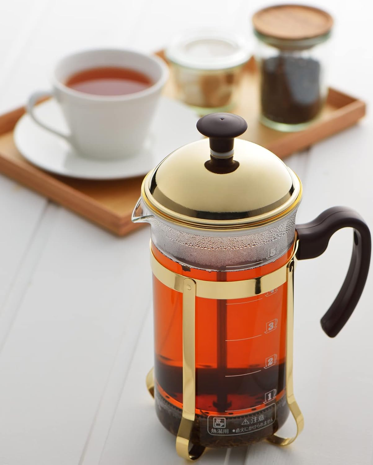 Yoshikawa SJ3306 Coffee Press, Tea Server, 25.4 Fl Oz (750 Ml), French Press, 5 Cups, Graduations, Made in Japan, Mocha Brown image number 1