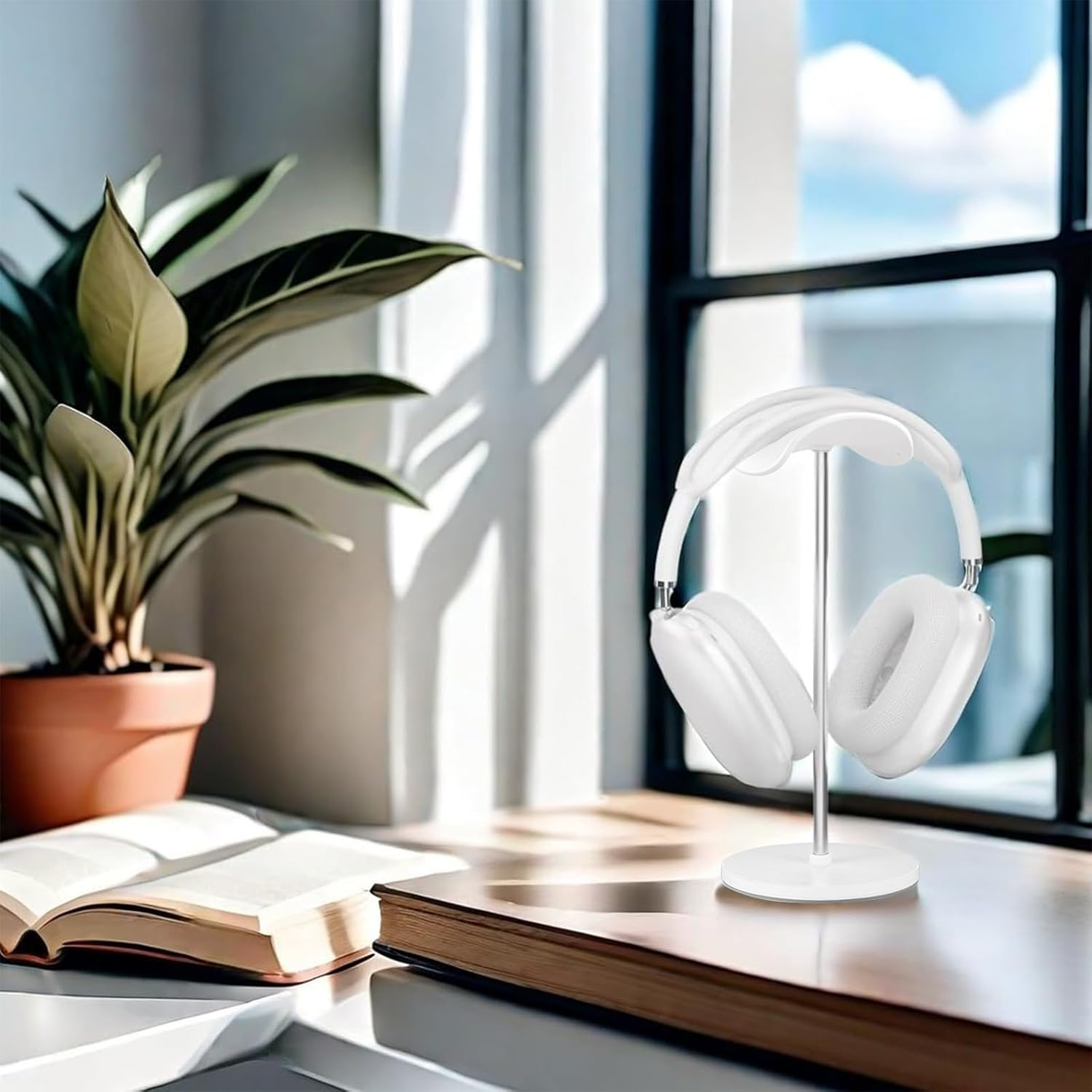 Tzylomirx Headphone Stand, Headphone Holder - Compatible with Airpods Max, Beats, Bose and Most Gaming Headphones, Headset Stand with Storage Tray! No Tools Required YO - 2 (White) image number 2