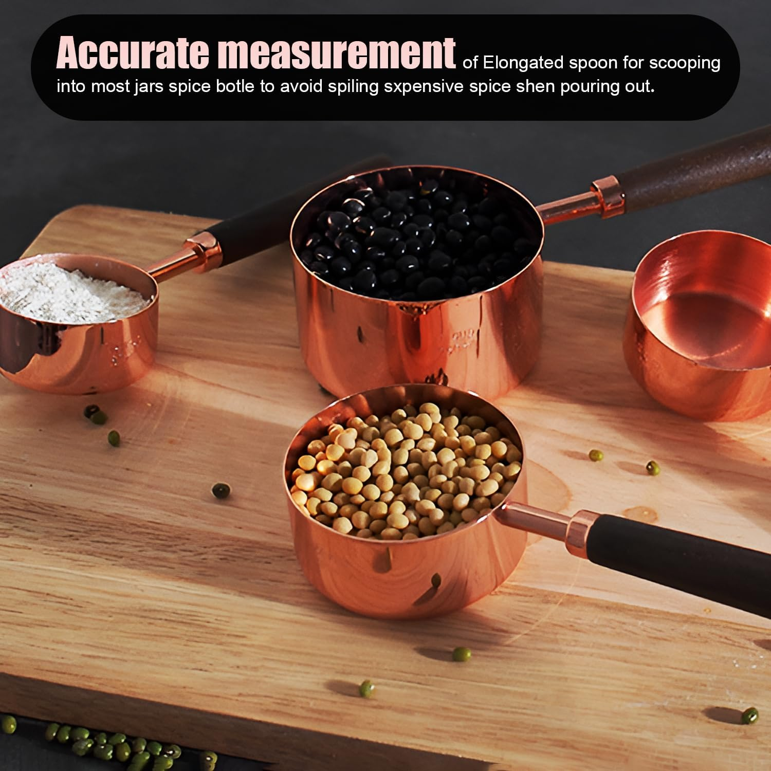Gold Measuring Cups and Spoons Set with Wood Handles, Premium Stainless Steel Measuring Spoons and Measuring Cups Set (Set-Rose Gold) - Set-Gold image number 5