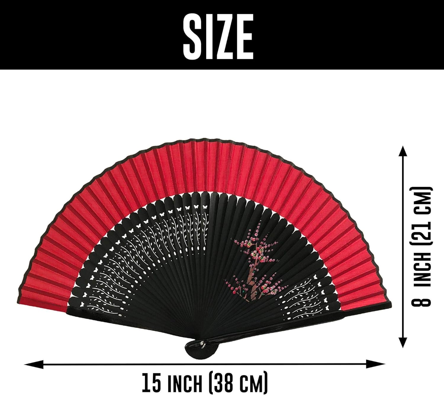 FANSOF.FANS Floral Red and Black Chinese Japanese Silk Fabric Handheld Folding Hand Fan with Pouch and Gift Box Grade a Bamboo Ribs for Women Girls Dance Event Birthday Wedding Favour Gift (Style 03) image number 6