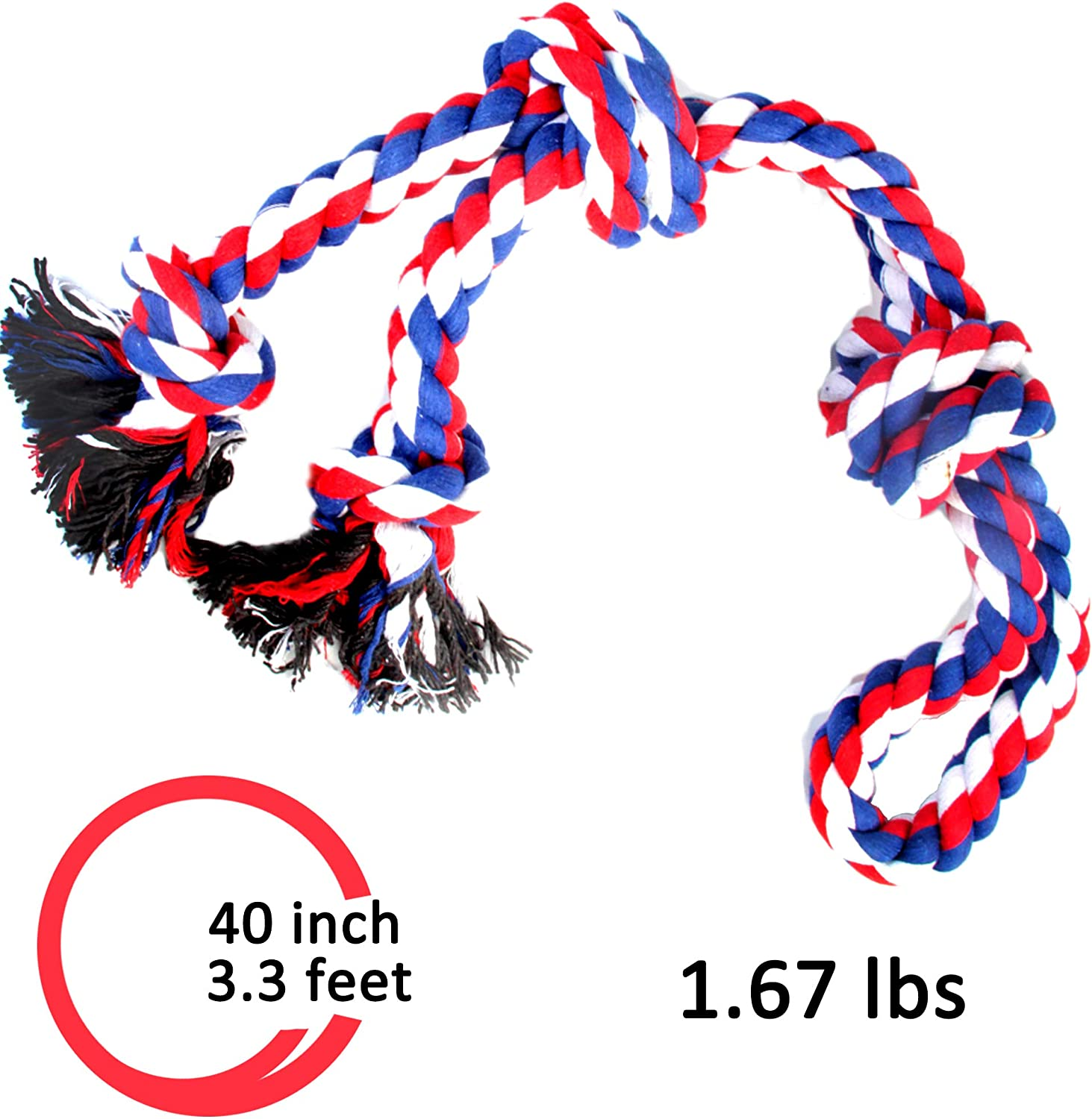 Youngever 105Cm Dog Rope Toys for Aggressive Chewers, Tough Rope Chew Toys for XL, Large and Medium Dog, Indestructible Rope for Large Breed Dog Tug War Teeth Cleaning (4 Knots Double Rope) image number 3