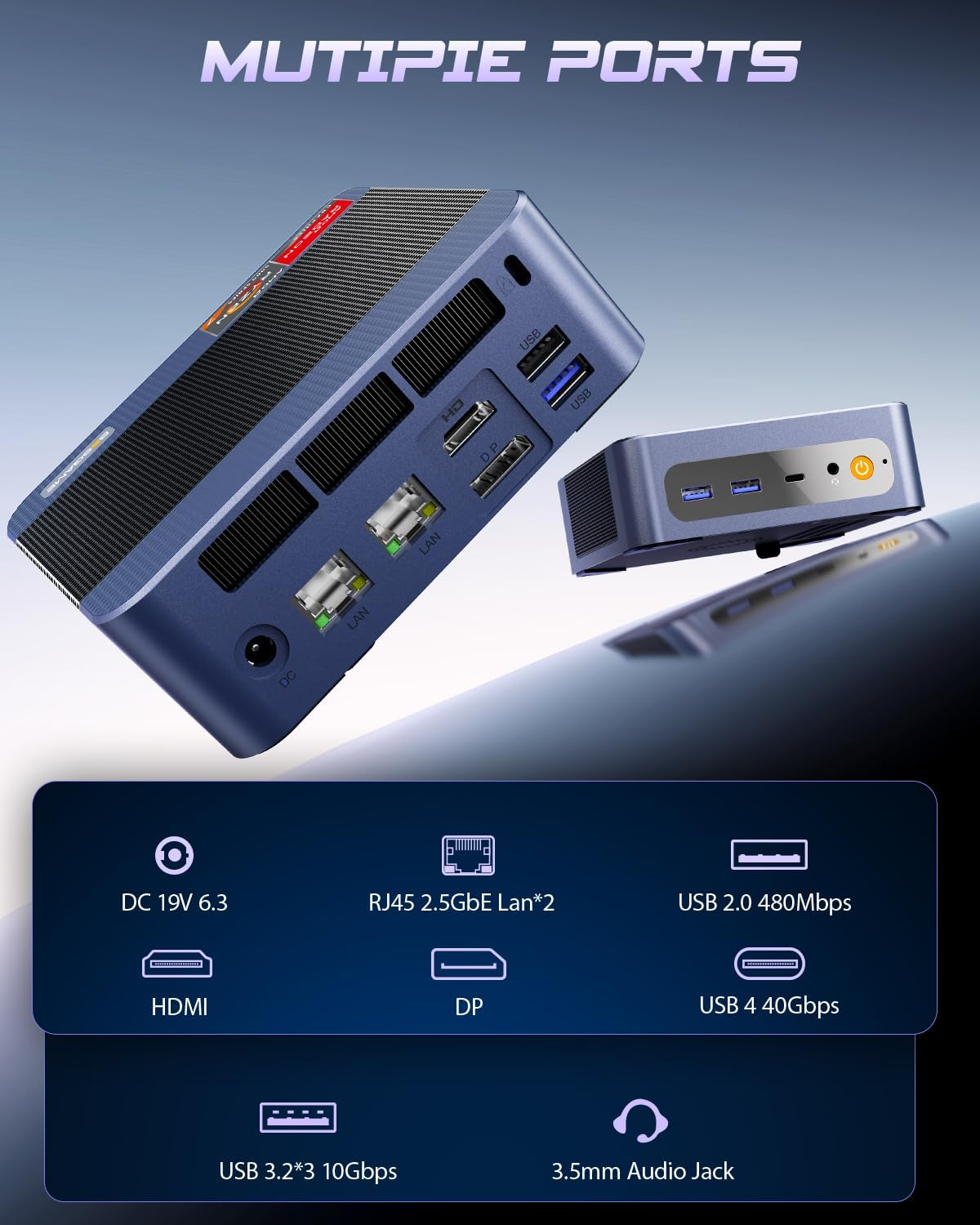 Mini PC BOSGAME Ryzen 5 7640HS (Up to 4.7Ghz, 8C/16T) BOSGAME P3 Mix Mini Desktop Computers DDR5 16GB RAM 512GB M.2 Nvme SSD, Mini PC Windows 11 Pro Dual 2.5G RJ45 LAN, USB 4.0 Wifi 6E USB 3.2 image number 4