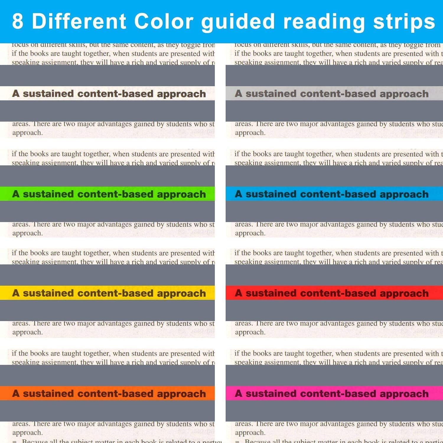 Quhoxdye 8 Pieces Guided Reading Highlight Strips Colored Overlays Bookmark Reading Tracking Rulers with Line for Dyslexia to Reduce Visual Stress (Style 2) image number 5