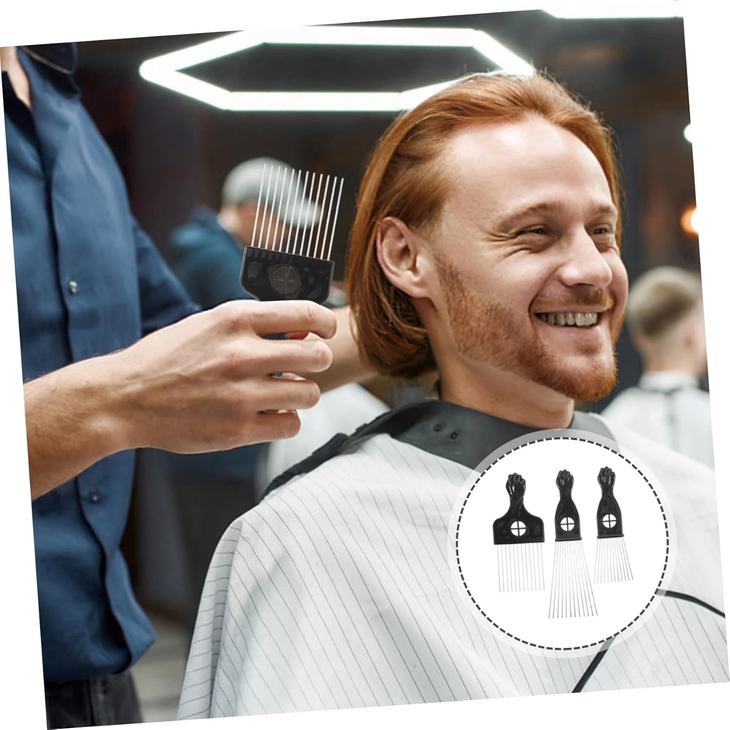 LOORGVEL 3Pcs Stainless Steel Double-Sided Hair Pick Comb Set for Afro Hair Wide Tooth Metal Lifting Combs Detangler for Men image number 2