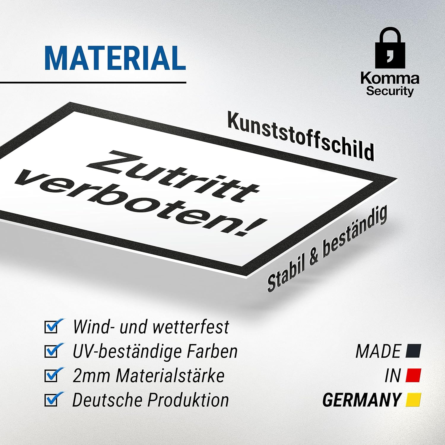 Komma Security Plastic Door Sign 30 X 20 Cm Warning Notice "Betreten Forbidden - Suitable for Doors Rooms Properties Apartments Sign Access No Authorised Forbidden image number 6