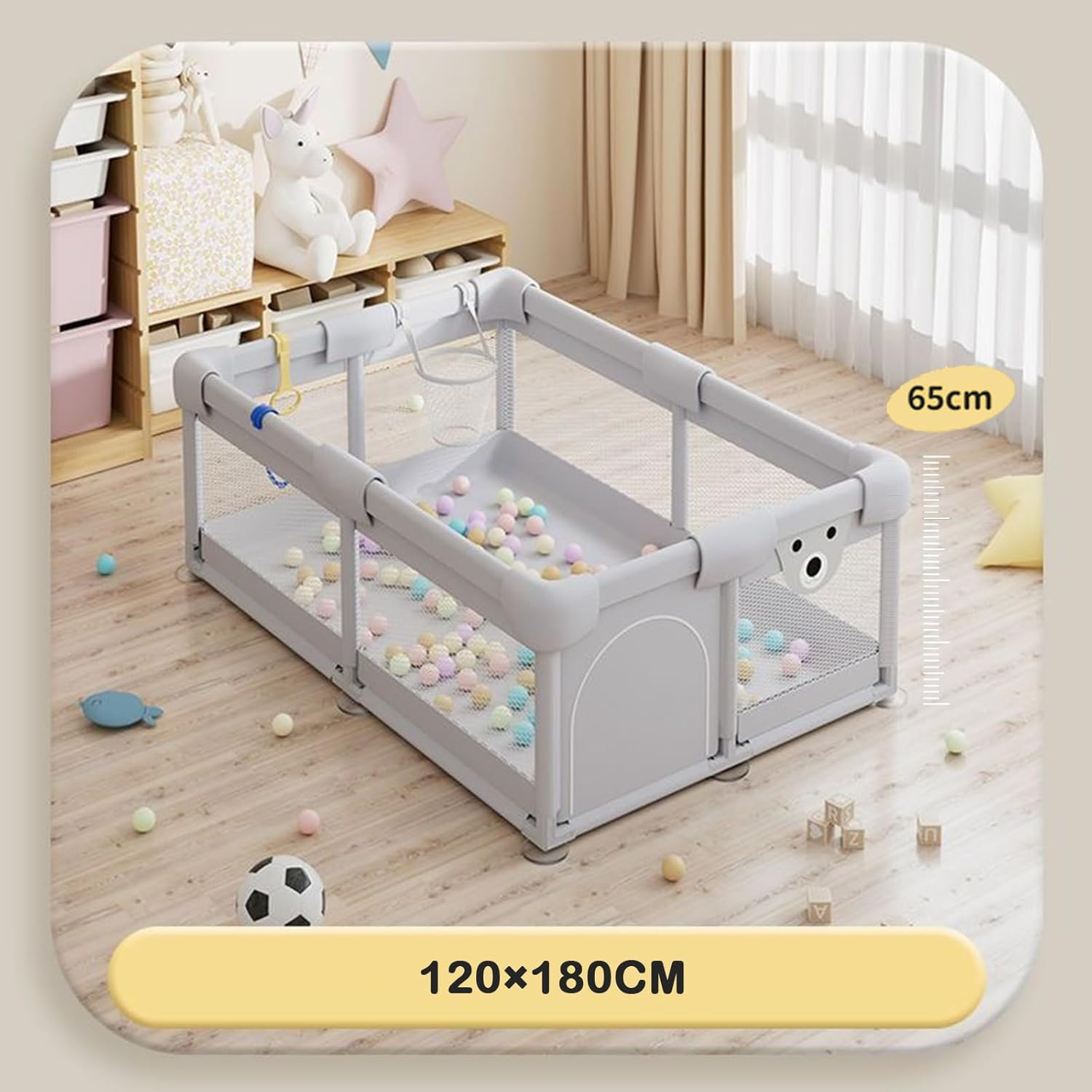 Large Baby Playpen with Door, Safe Play Yard for Toddlers & Infants, Sturdy Mesh Fence Activity Center with Suction Cups, Non-Toxic Waterproof Bottom, Easy Setup Indoor Outdoor Play Area(120X180Cm) image number 2