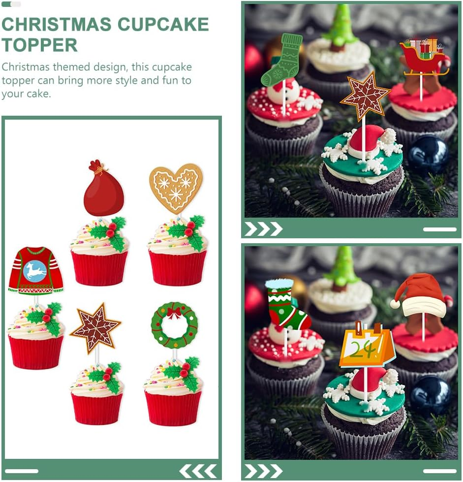 LUOZZY 24Pcs Christmas Cupcake Toppers Food Fruit Picks Cake Picks Decoration Xmas Party Favors