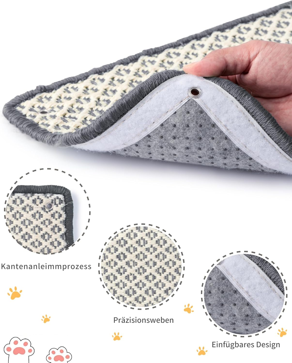 Janyoo Pack of 2 Cat Scratching Mat, Scratch Protection, Sisal Cat Scratching Mat, Cat Scratching Mat, Scratching Mat, Scratching Board, Wall for Protects Carpets and Sofas, 60 X 25 Cm (Grey) image number 5