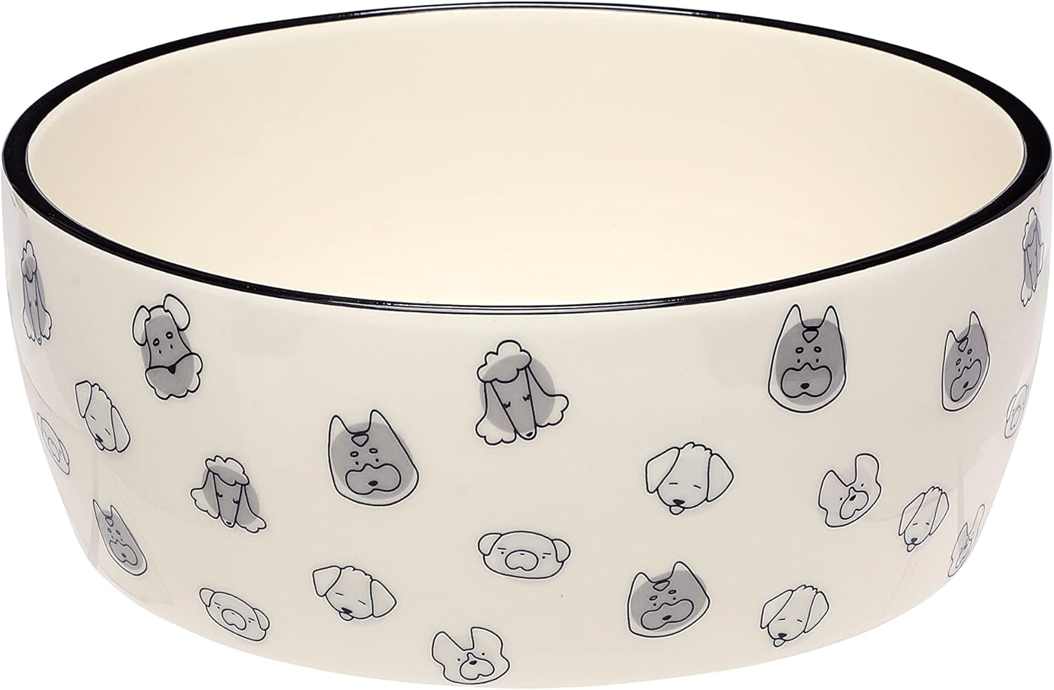 Pearhead Dog Bowl, Dog Faces Pet Bowl, Ceramic Dog Food Dish, Microwave & Dishwasher Safe, Gray & White, Holds 9 Cups, Large