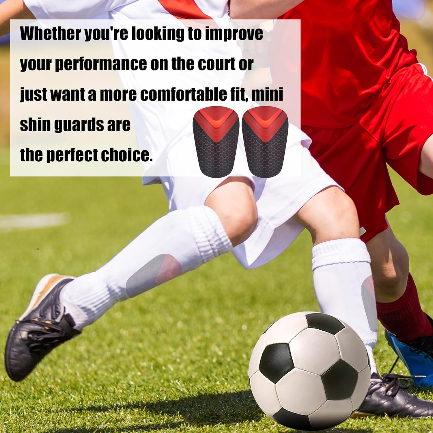 2Pcs Mini Soccer Shin Guards, 3.15X1.97In Extra Small Shin Pads Protective Gear for Women Men Boys Girls Soccer Players (Red, Black) image number 6