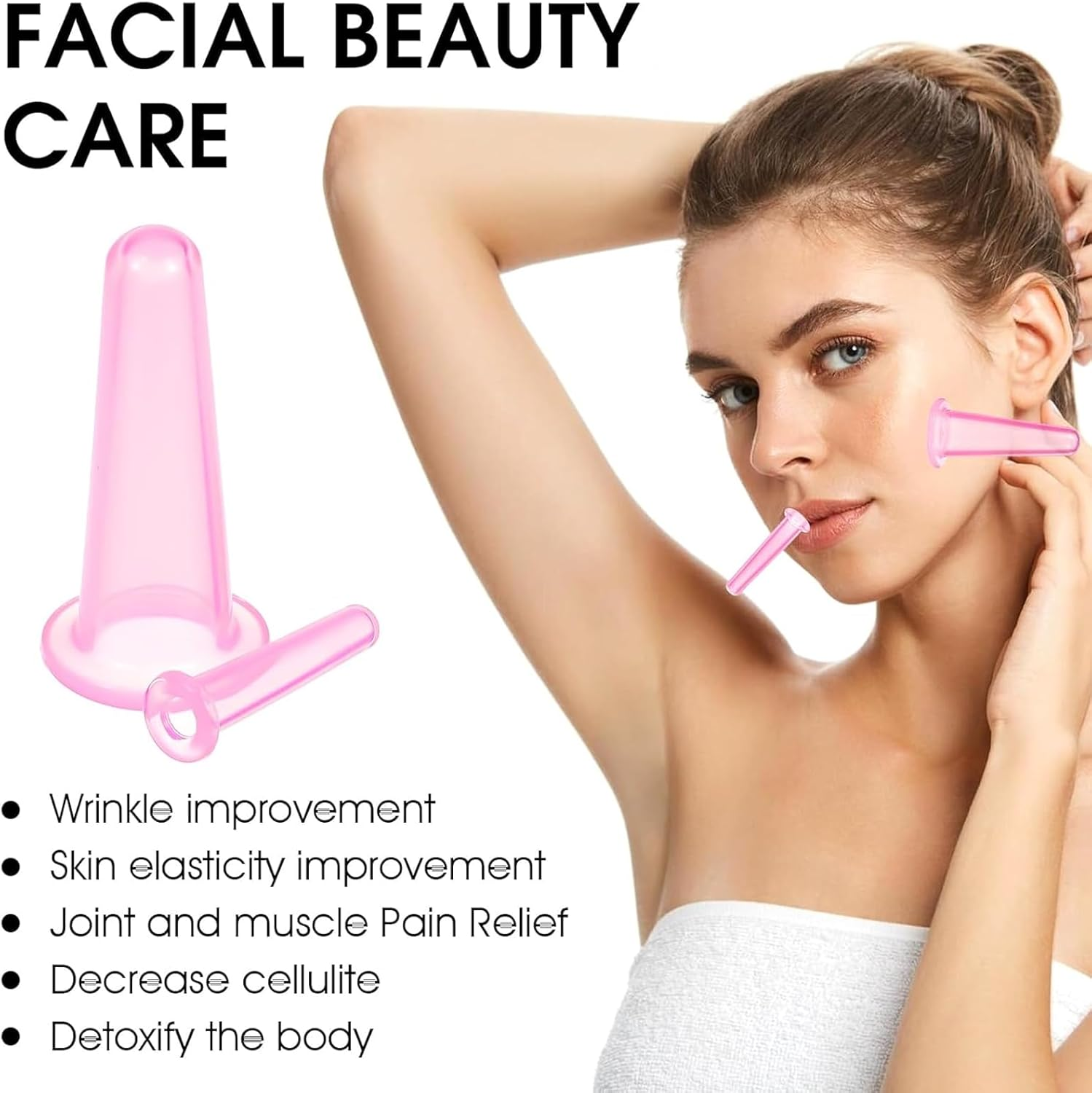 Weidllys 4 PCS Facial Cupping Therapy Set, Vacuum Facial Silicone Cups for Cupping Therapy Facial Cupping Treatment anti Aging Beauty Tool for Face and Eye Cupping Massage (Pink, 2 Small + 2 Large) image number 5