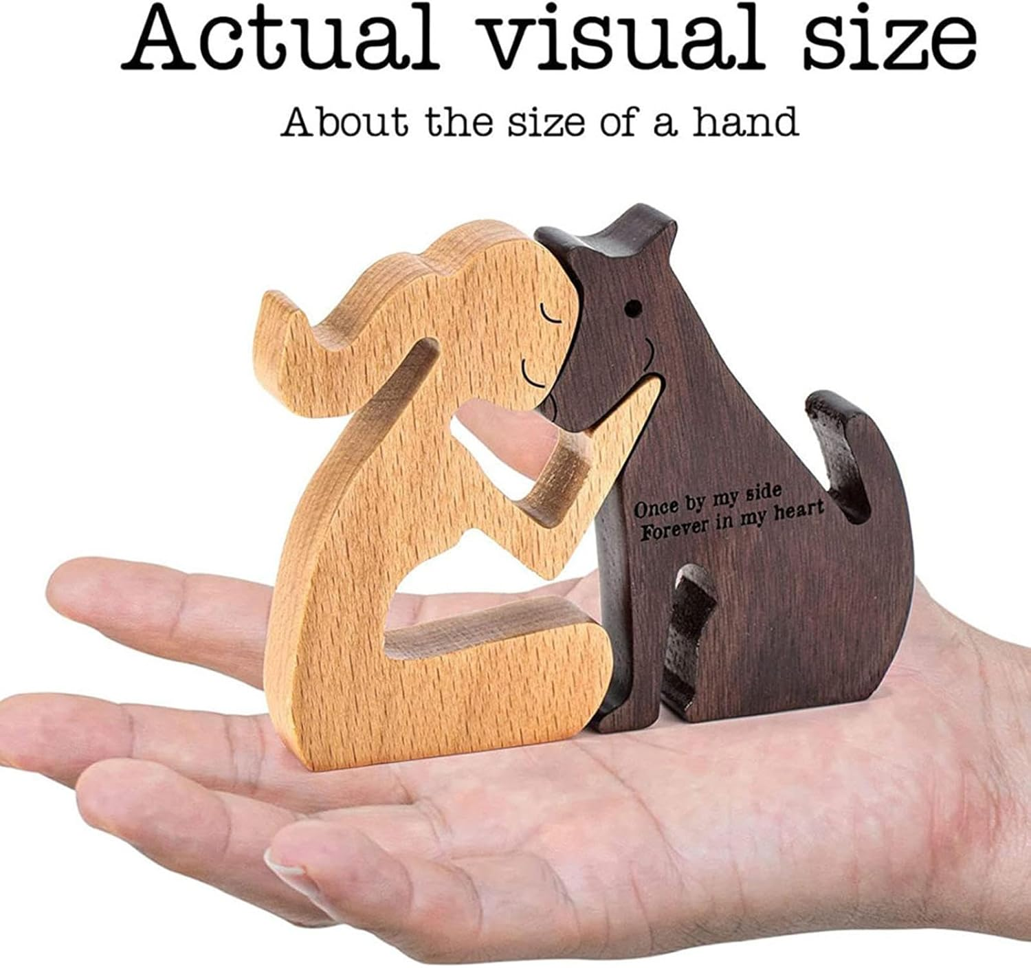 Folpus Wooden Man Dog Carving Model Man and Dog Wooden Statue Remember Friendship Hand Carved Wood Dog Human Statue for Dog Lover image number 4