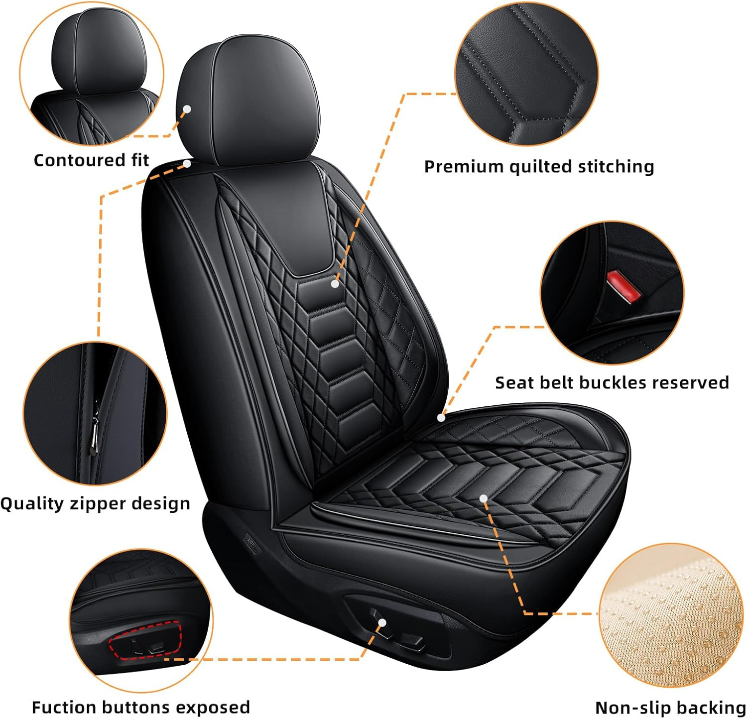 FREESOO Car Seat Covers Leather, Seat Cover Full Set Waterproof Automotive Cushion Protector Accessories Airbag Compatible Universal Fit for 5 Seats Vehicle (Black 8) image number 4