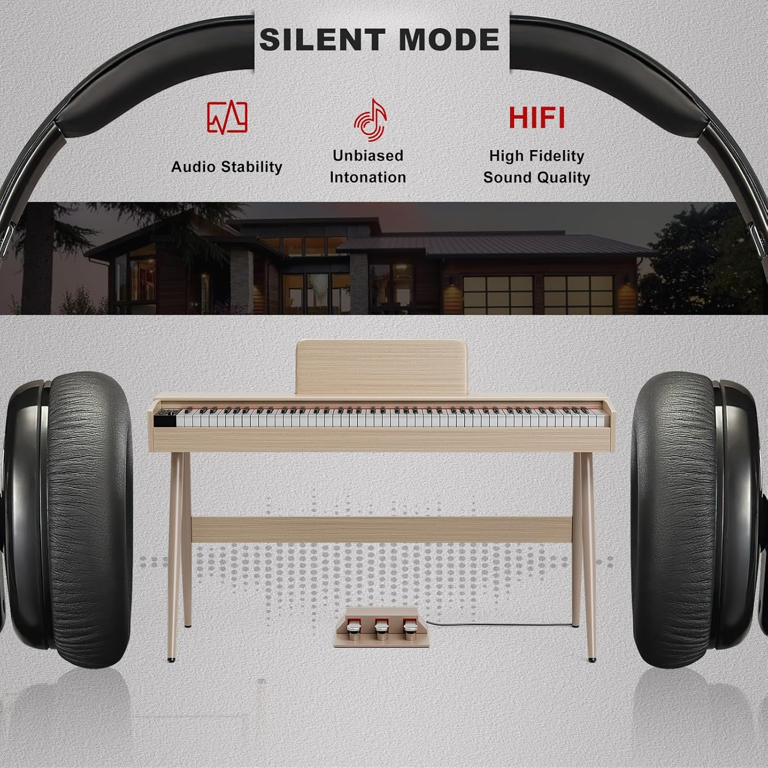 UMOMO 88 Key Weighted Digital Piano, 88 Key Electric Piano for Beginner/Adults with Music Stand, Power Adapter, 3 Pedal, Headphone Jack, Beige