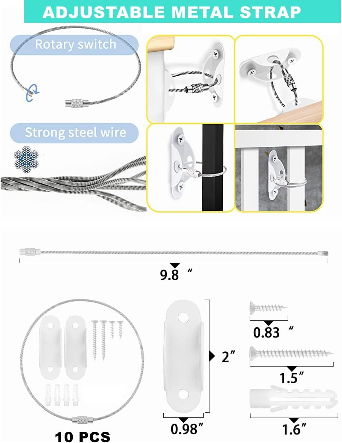 Furniture Anchors (10 Pack) for Baby Proofing, Furniture Straps anti Tip Furniture Anchor Securing 400 Lbs/Keep Baby Pet Safety from Falling Furniture, Metal White Earthquake Straps image number 5