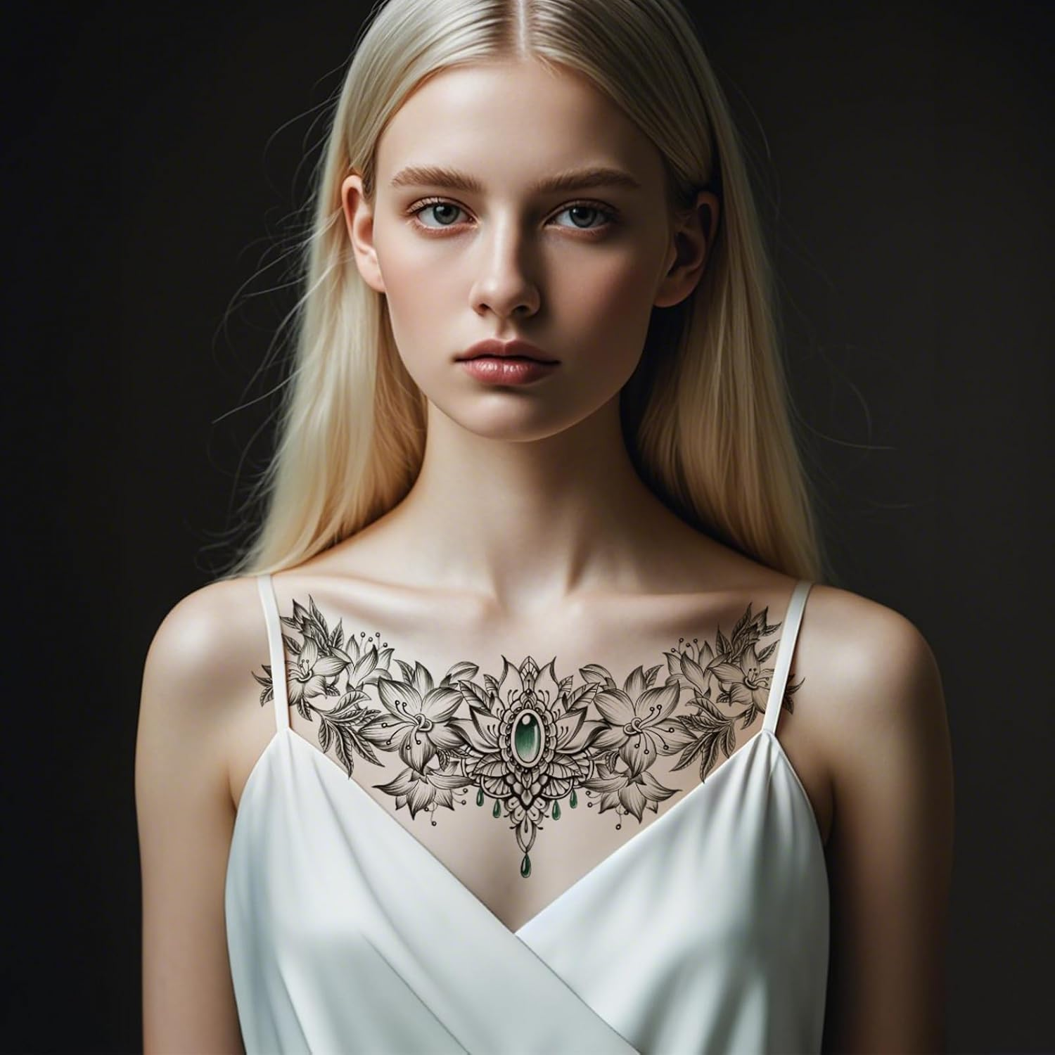 5 Sheets Chest Large Temporary Tattoo for Women, Abdomen Waist Back Fake Tattoos for Adults, Realistic Moth Flowers Tattoo Stickers, Body Scar Cover Belly Tattoos image number 3