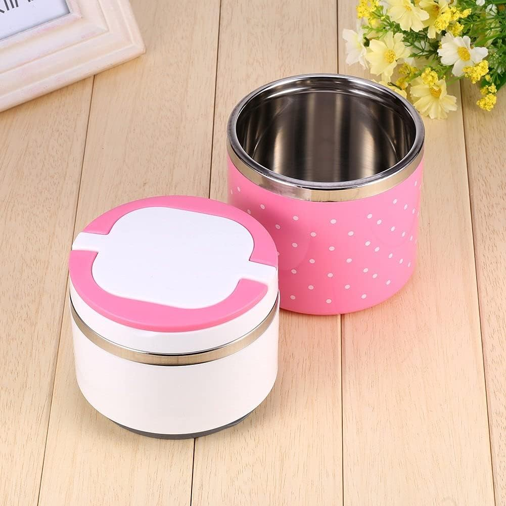 Insulation Thermal Lunch Box Stainless Steel Food Storage Container Portable Bento Box with Handle Cute Dot Pattern 1/2/3 Layers (900ML,) image number 2
