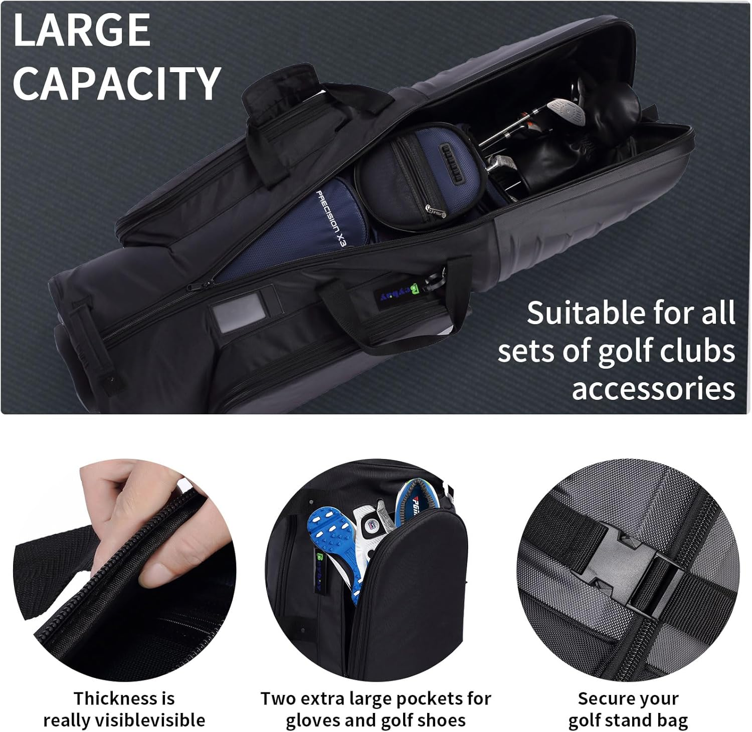 Golf Travel Bags for Airlines with Reinforced Wheels and Hard Case Top, Lightweight and Easy to Maneuver, Excellent Zipper Protect Your Clubs image number 2