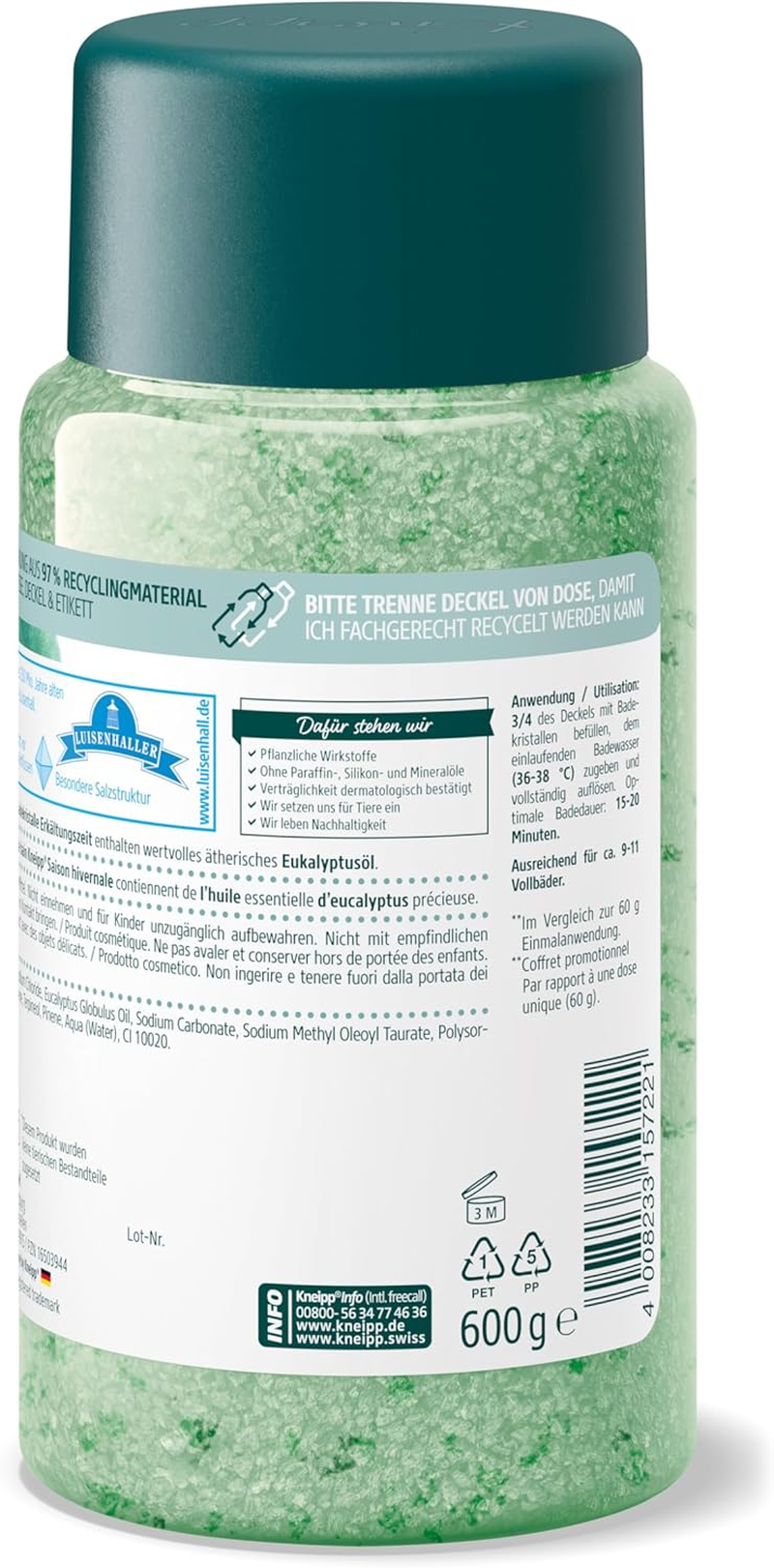 Kneipp Bath Crystals Cold Time - Bath Salt Storage Pack with Natural Deep Saline from Luisenhall & Essential Oils from Eucalyptus & Mint - Aromatic Effect - 600 G image number 5