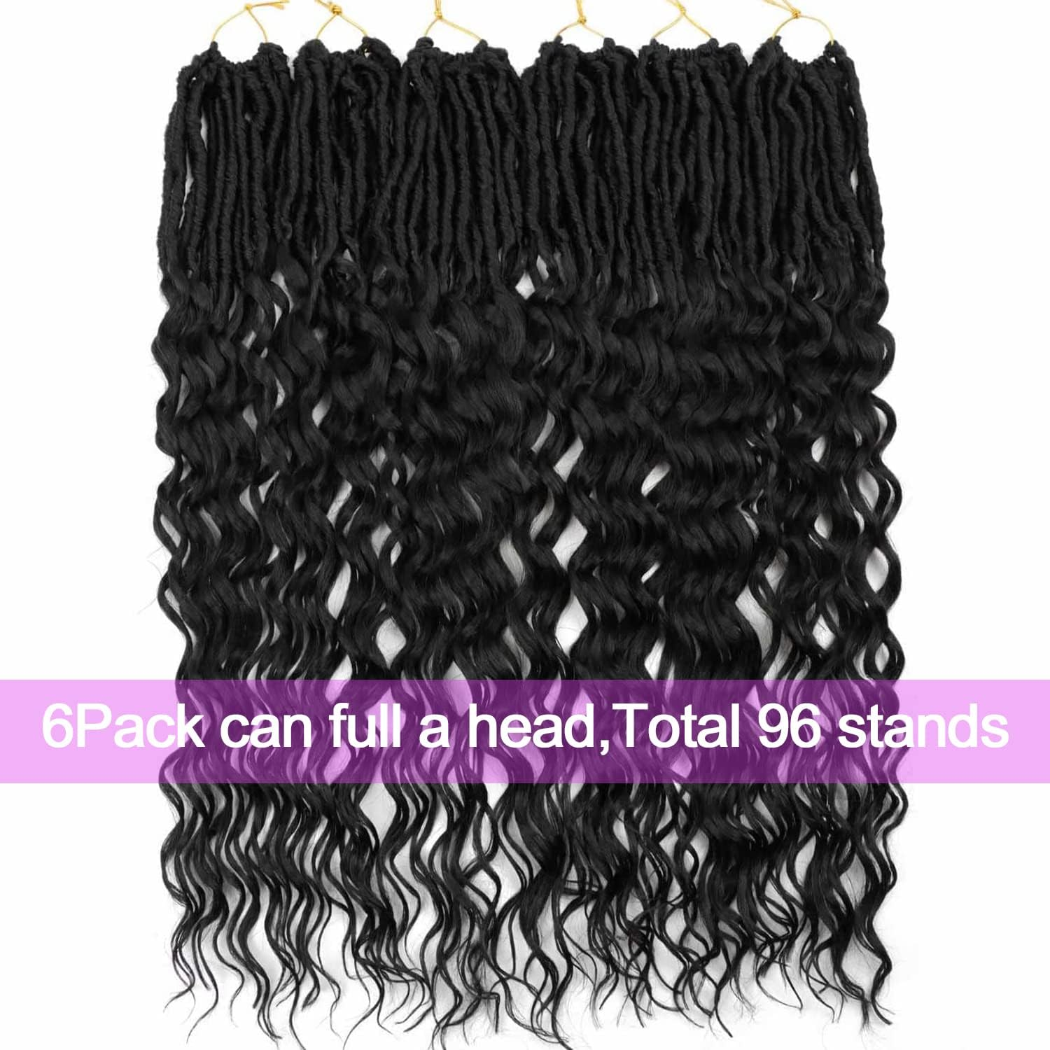 Crochet Braids Twist Hair Goddess Faux Locs Curly Ends Dreadlocks Braids Synthetic 6 Packs 50.8 Cm Hair Extensions High Temperature for Black Women (Deep-1B) image number 6