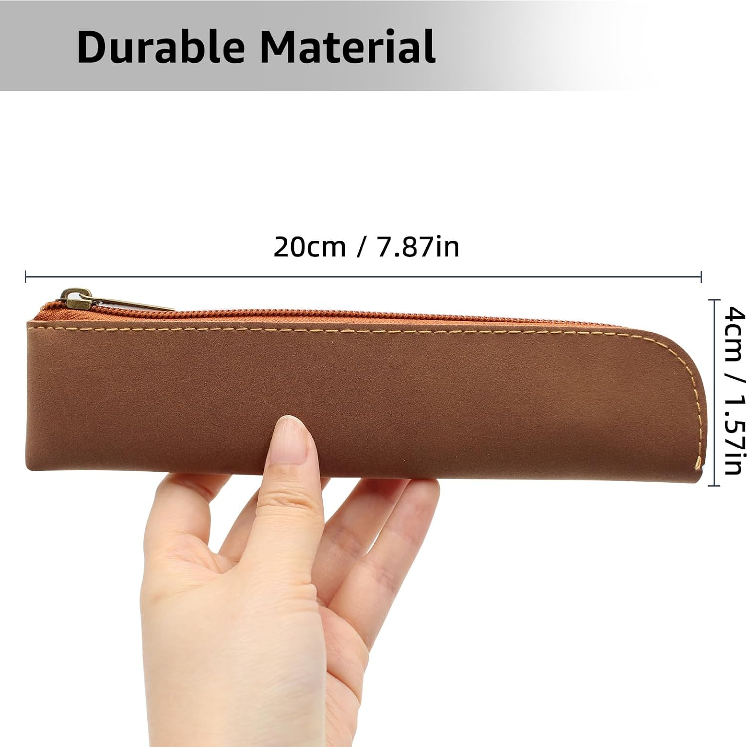 1 Pcs Pen Holder Pouch Stationery Bag Portable Organizer Compact Premium Faux Leather Storage for Business Adults - Brown image number 5