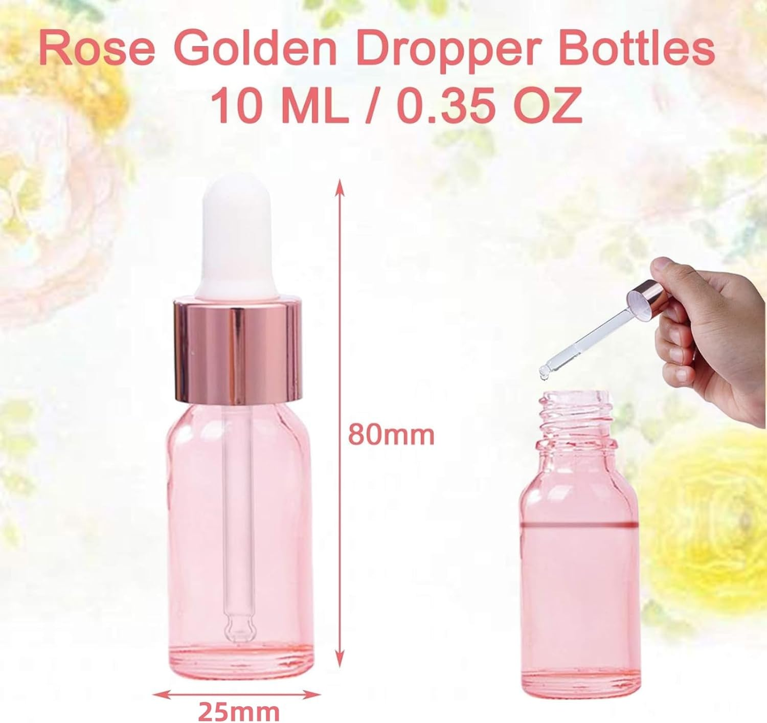 TAVVKE 10Pcs, 10Ml Glass Dropper Bottles with Dropper Pipettes, Travel Mini Refillable Empty Dropper Bottles for Essential Massage Oils/Chemical Liquid/Aromatherapy (Pink) image number 2