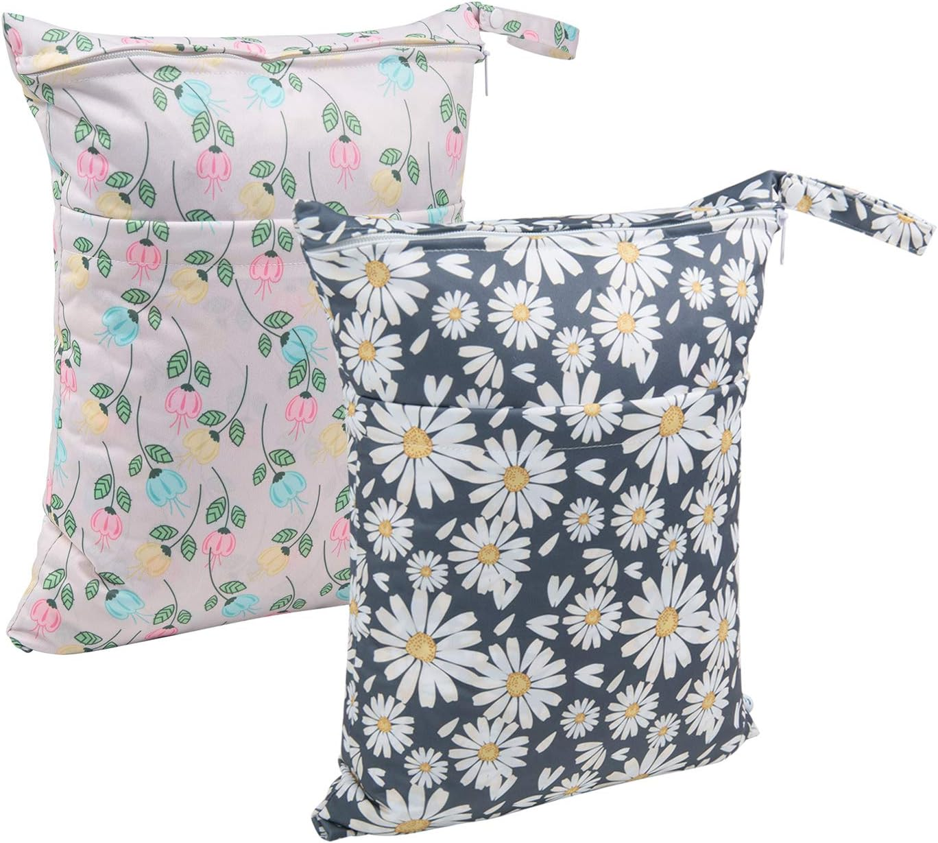 ALVABABY 2Pcs Cloth Diaper Wet Dry Bags Waterproof Reusable with Two Zippered Pockets Travel Beach Pool Daycare Soiled Baby Items Yoga Gym Bag for Swimsuits or Wet Clothes L0821-AU image number 2