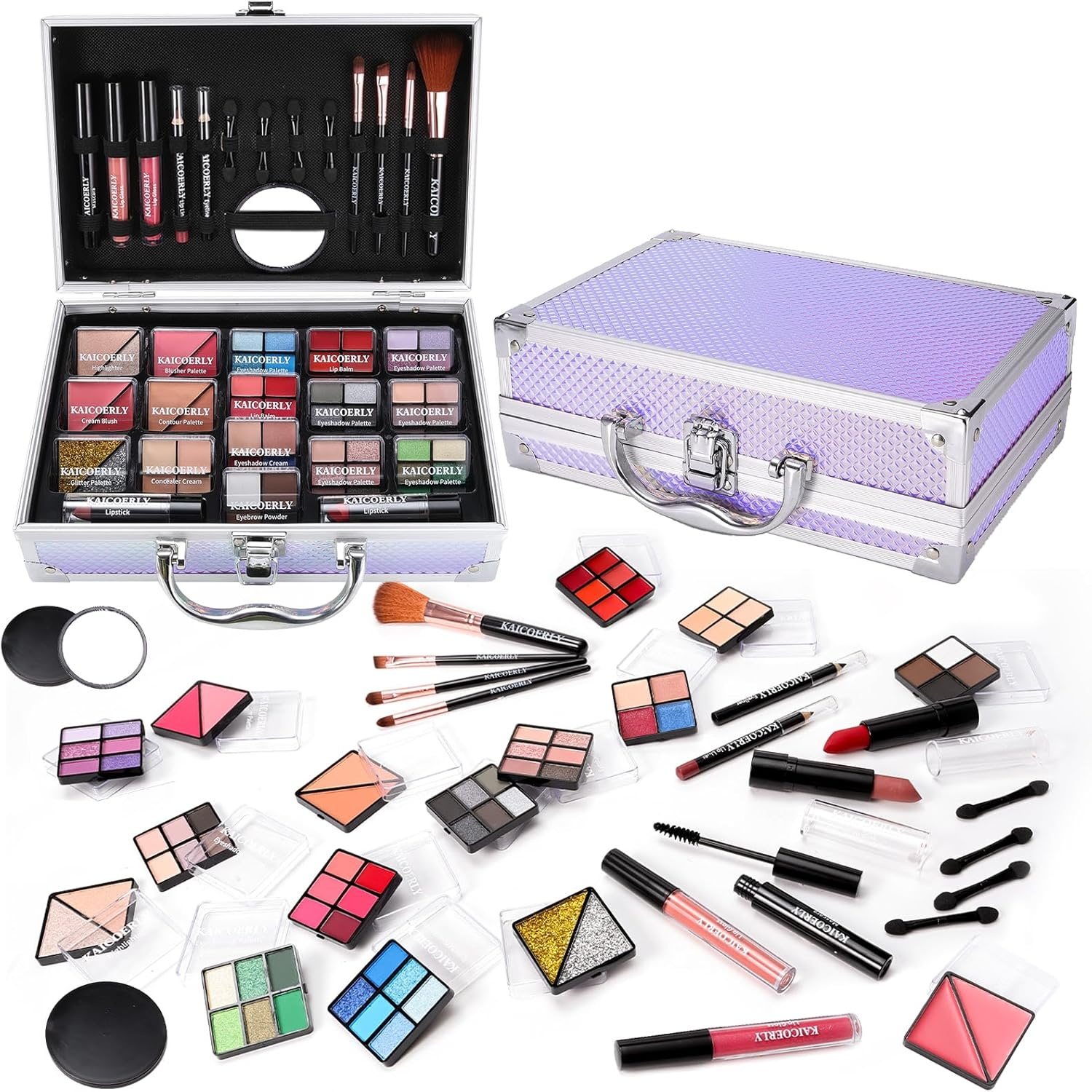 Makeup Kit for Women Girls, Fashionable Make up Present Set for Beginners Professionals Traveler with Case, Makeup Essential with Eyeshadow Palette, Lip Gloss, Mascara,Foundation Face Primer(Purple)