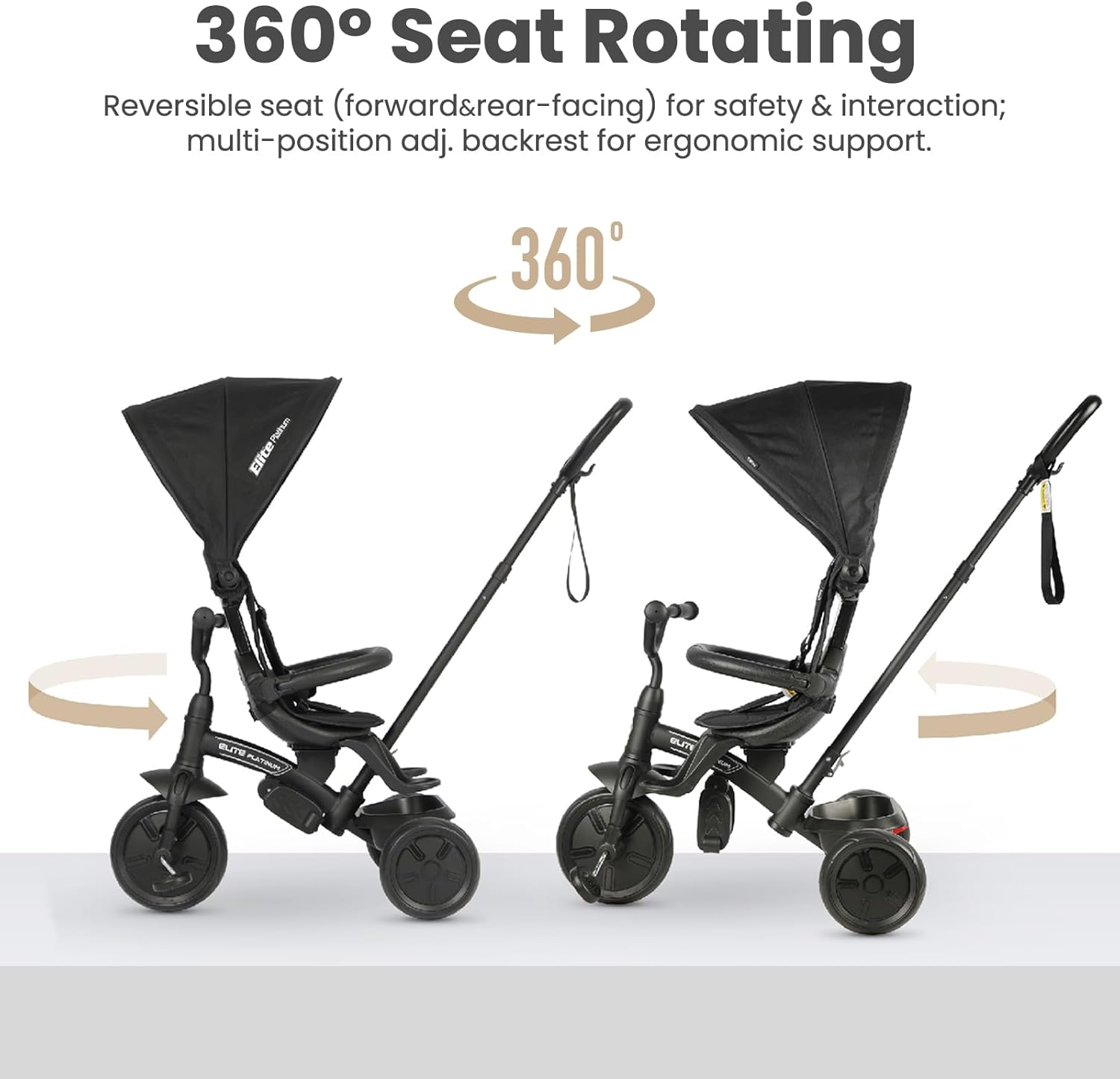 6 in 1 Baby Tricycle Ages 10 Months - 6 Years, Toddler Tricycle Stroller with Adjustable Parent Handle,Safety Harness & Wheel Brakes,Removable Canopy, Kids Trike Bike Gifts for Boys & Girls image number 5