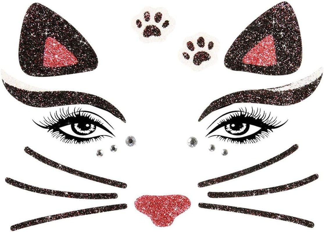 Alaoo Face Tattoo Carnival, Face Art Sticker Leopards, Temporary Tattoos, Tattoo Face, Glitter Stones Face Make-Up, Removable Glitter Face Stickers for Halloween, Theme Party