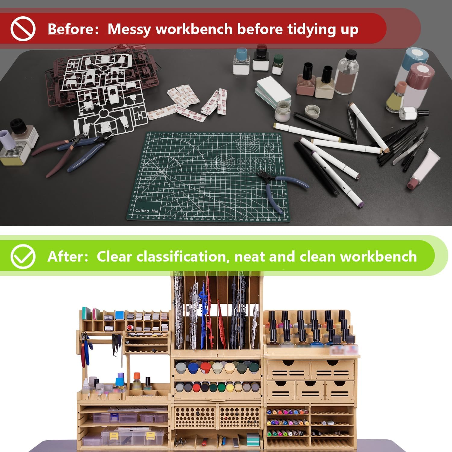 Wooden Model Kit Tool Organizer Rack, Paint Rack with MDF Material, Brush/Screwdriver Storage, Craft Supplies Storage, Suitable for Tamiya Gundam Model Tools, GK10