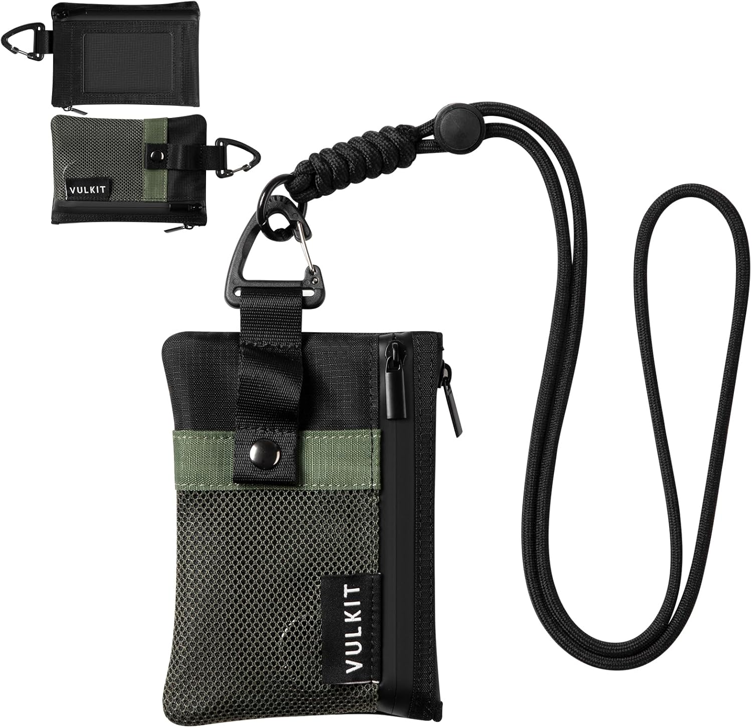 VULKIT Small RFID Wallet for Women & Men - Minimalist Zipper Wallet with ID Window, Keychain & Carabiner, Holds 15 Cards, Water Resistant Travel Lanyard Wallet Aauagreen Purple