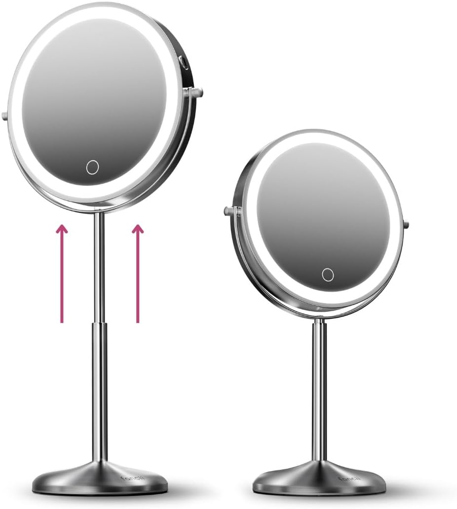 Fancii 8 Inch Lighted Makeup Mirror with Magnification, 10X /1X - Height Adjustable, Rechargeable, Double Sided LED Vanity Mirror with Light and Stand, 360&deg; Swivel (Hailey)
