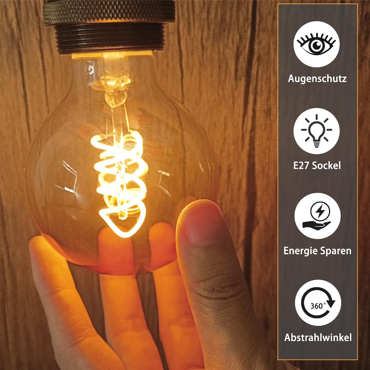 Vintage Edison LED Bulb, Dimmable E27 4W LED Bulb, Vintage Edison Lamp Dimmable E27, Ideal for Nostalgic and Retro Lighting, Orange (G80 CS) image number 2