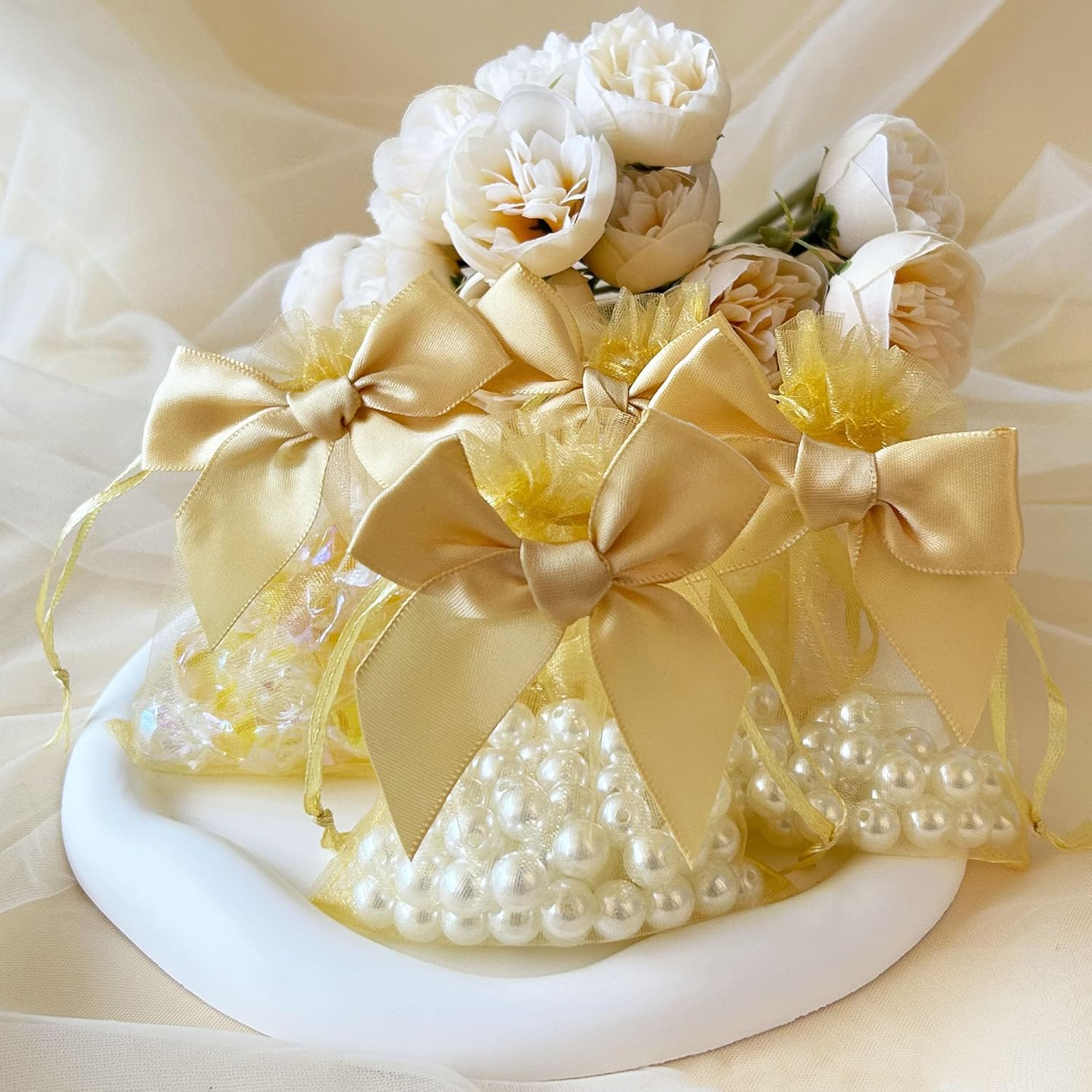 40 PCS 3.6"X4.7"(9X12Cm) Premium Sheer Organza Bags Gold Wedding Favor Bags Jewelry Gift Bags for Party Christmas Festival - Green image number 4