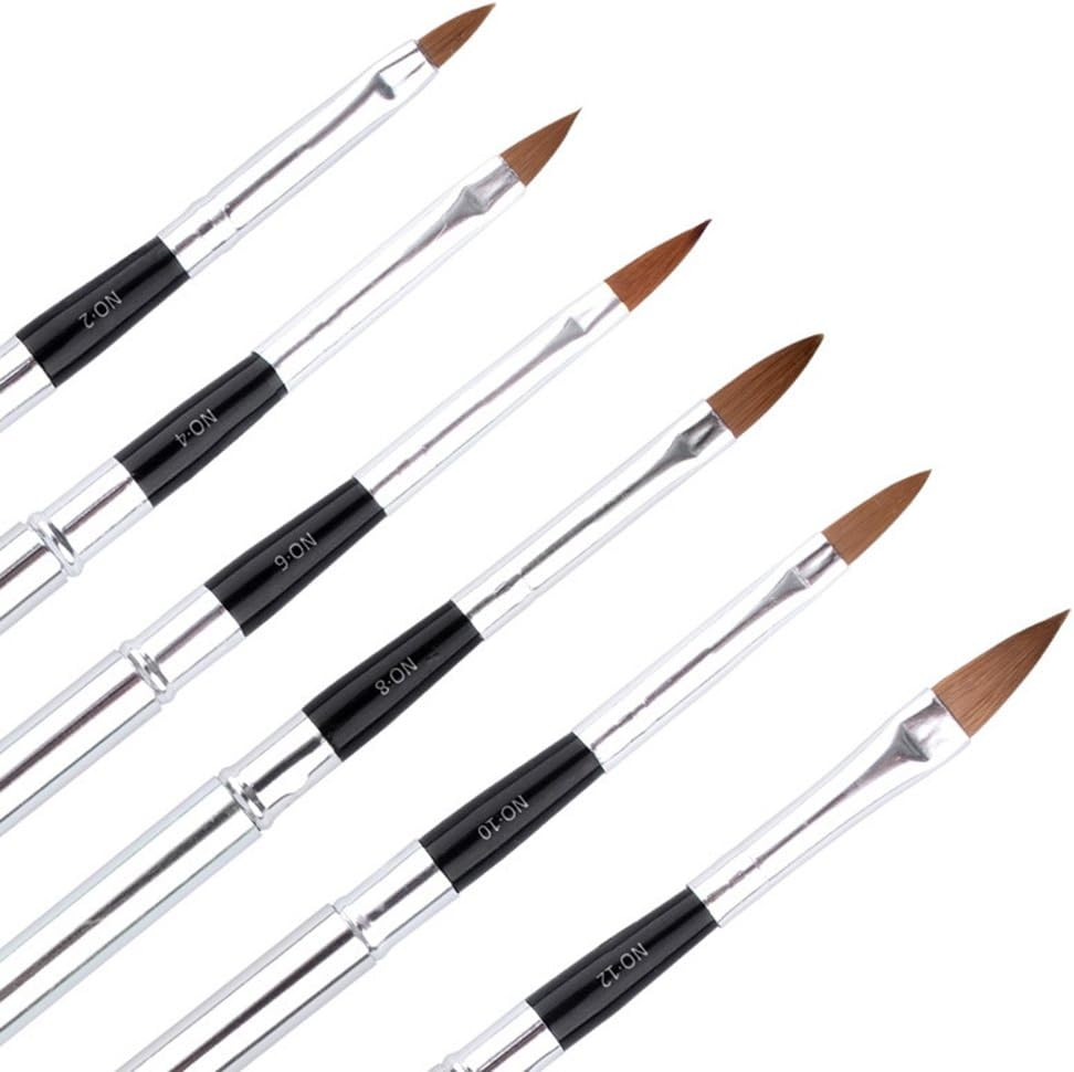 WOKOTO 6Pcs/Set Nail Brushes Silver Metal Handle Nail Art Builder Crystal Carve Brush Design for 3D Pattern Design Nail Art Brushes Detachable Set