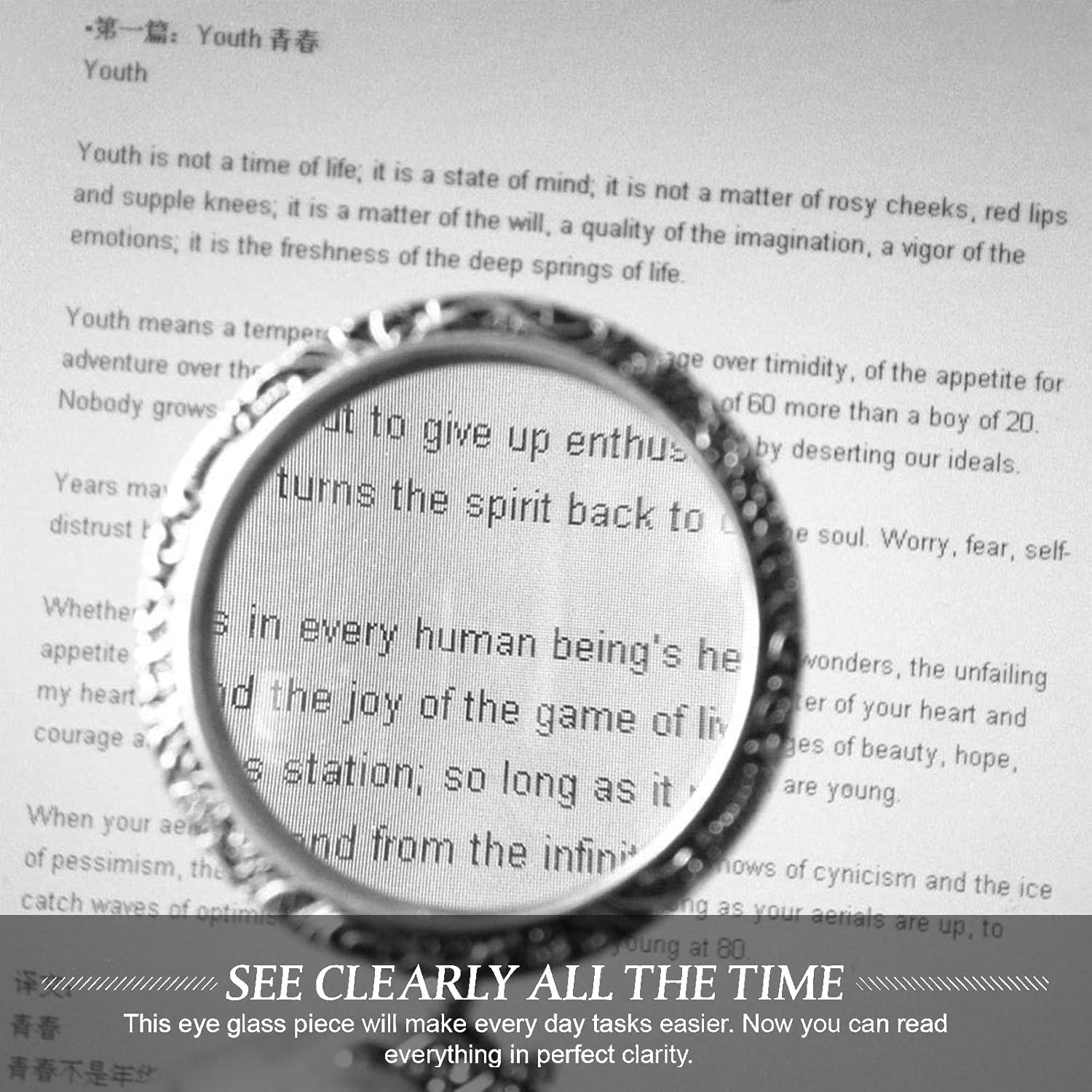 10X Magnifying Glass Necklace Magnifier Necklace Pendant Optical Magnifier with Chain Necklace for Library, Reading, Zooming and Jewelry (Silver) image number 5